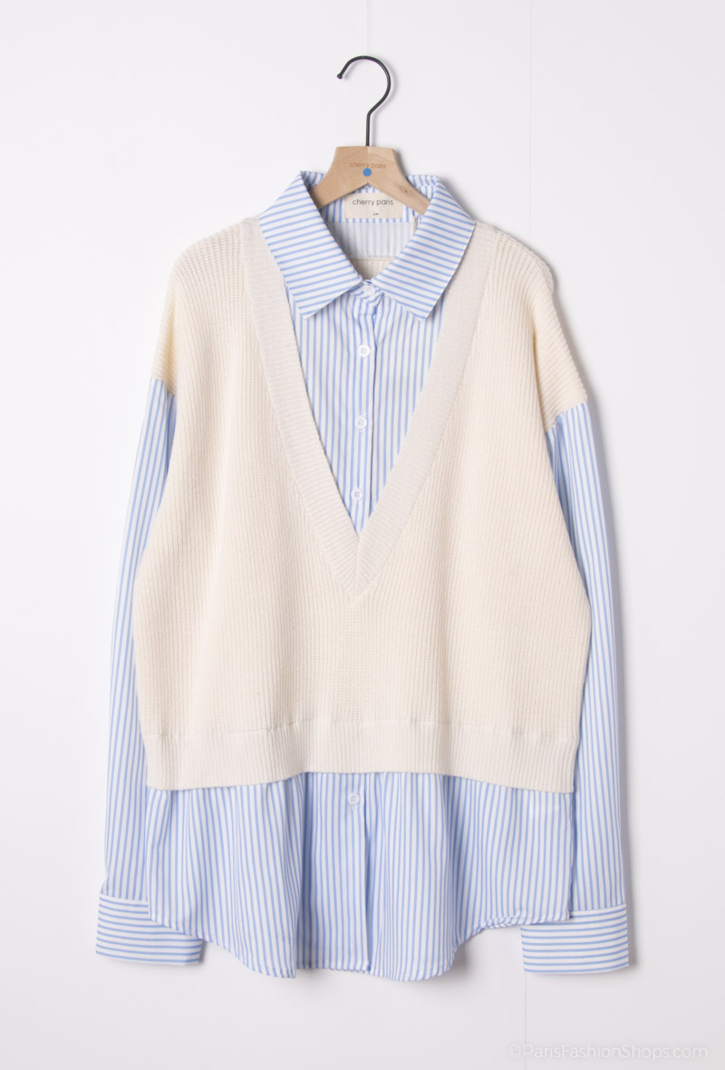 Wholesaler Cherry Paris - OTHILIE plain two-material knit sweater
