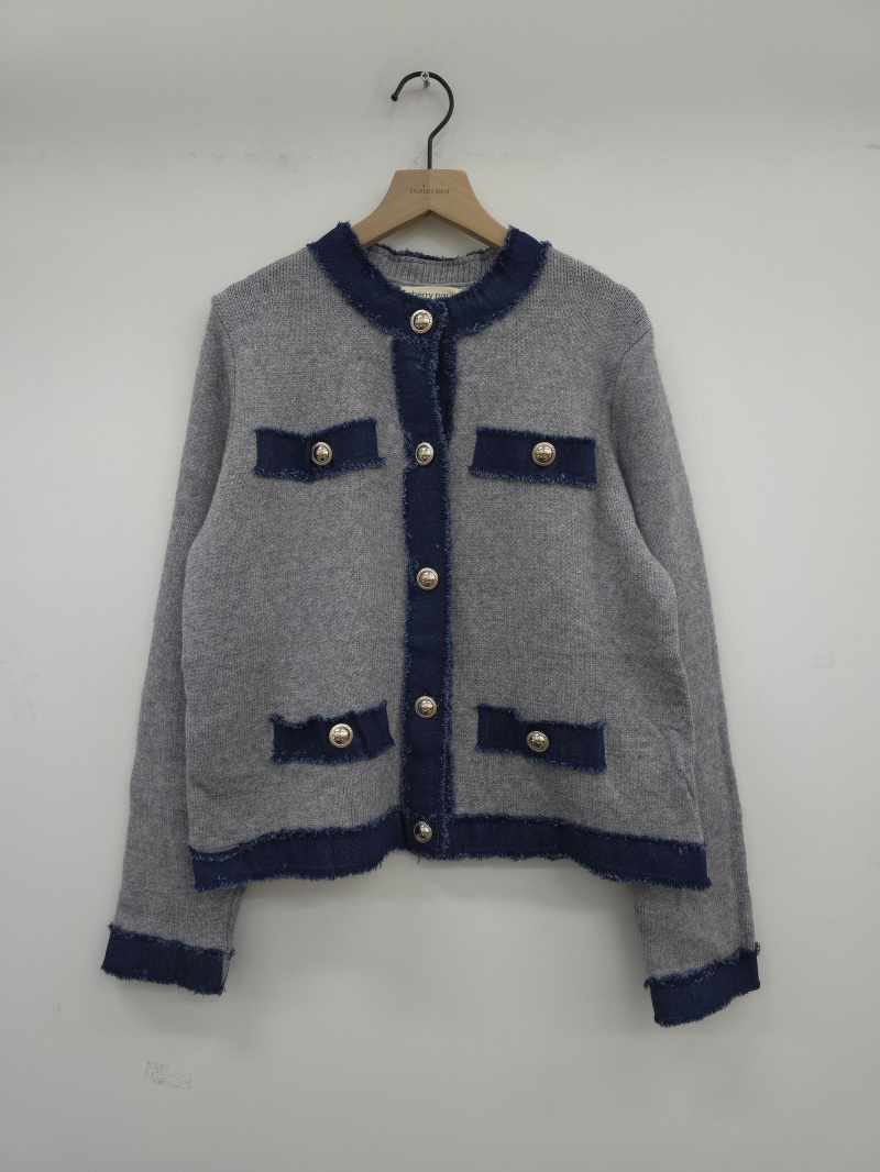 Grossiste Cherry Paris - Veste en maille uni avec bordure denim DUNE