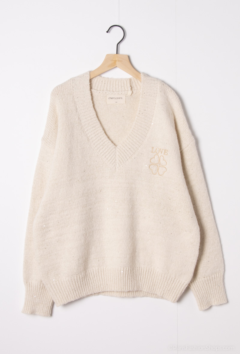 Wholesaler Cherry Paris - V-neck sweater with embroidered logo NEIGE