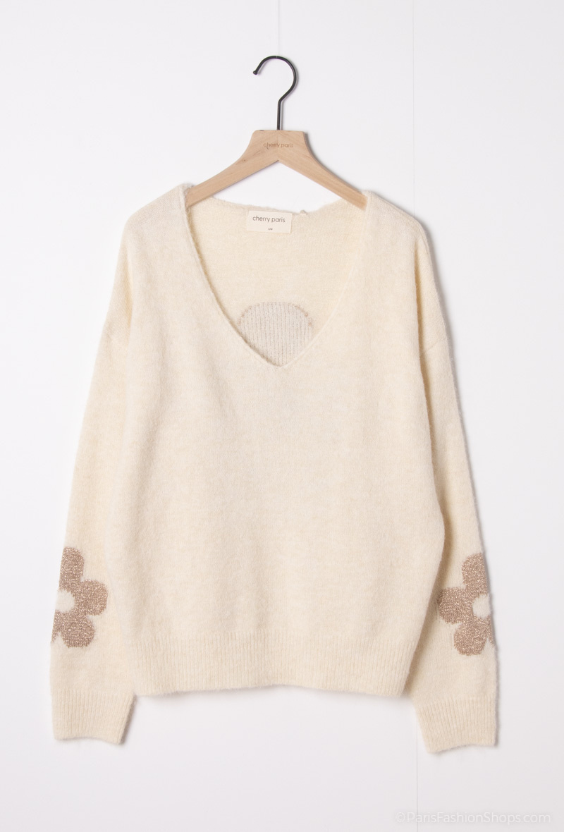 Wholesaler Cherry Paris - V-neck sweater with shiny flowers RONEL