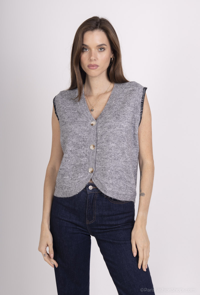 Grossiste Cherry Paris - Gilet en maille sequins sans manches TILLY