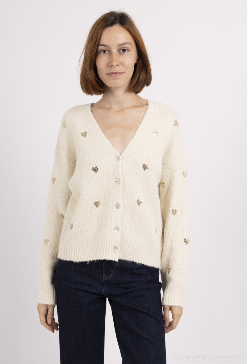 Grossiste Cherry Paris - Gilet avec petits cœurs sequins BETSY