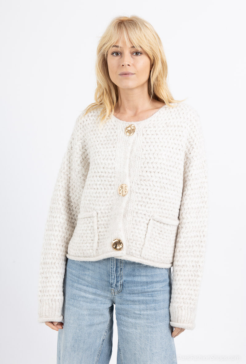 Wholesaler Cherry Paris - Long-sleeved cardigan with large gold buttons GYSELE