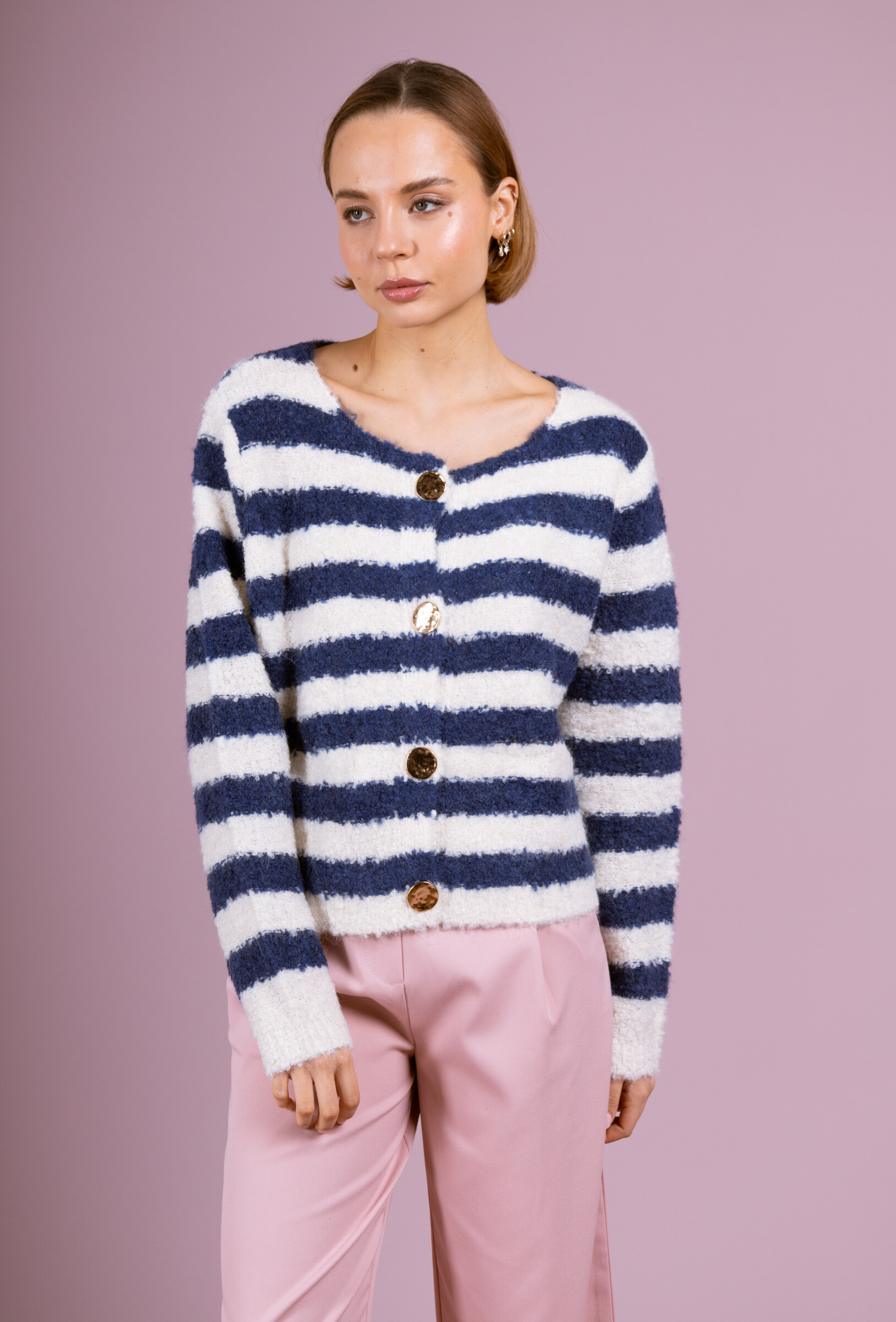Wholesaler Cherry Paris - Long-sleeved striped cardigan with large buttons NICOLINE
