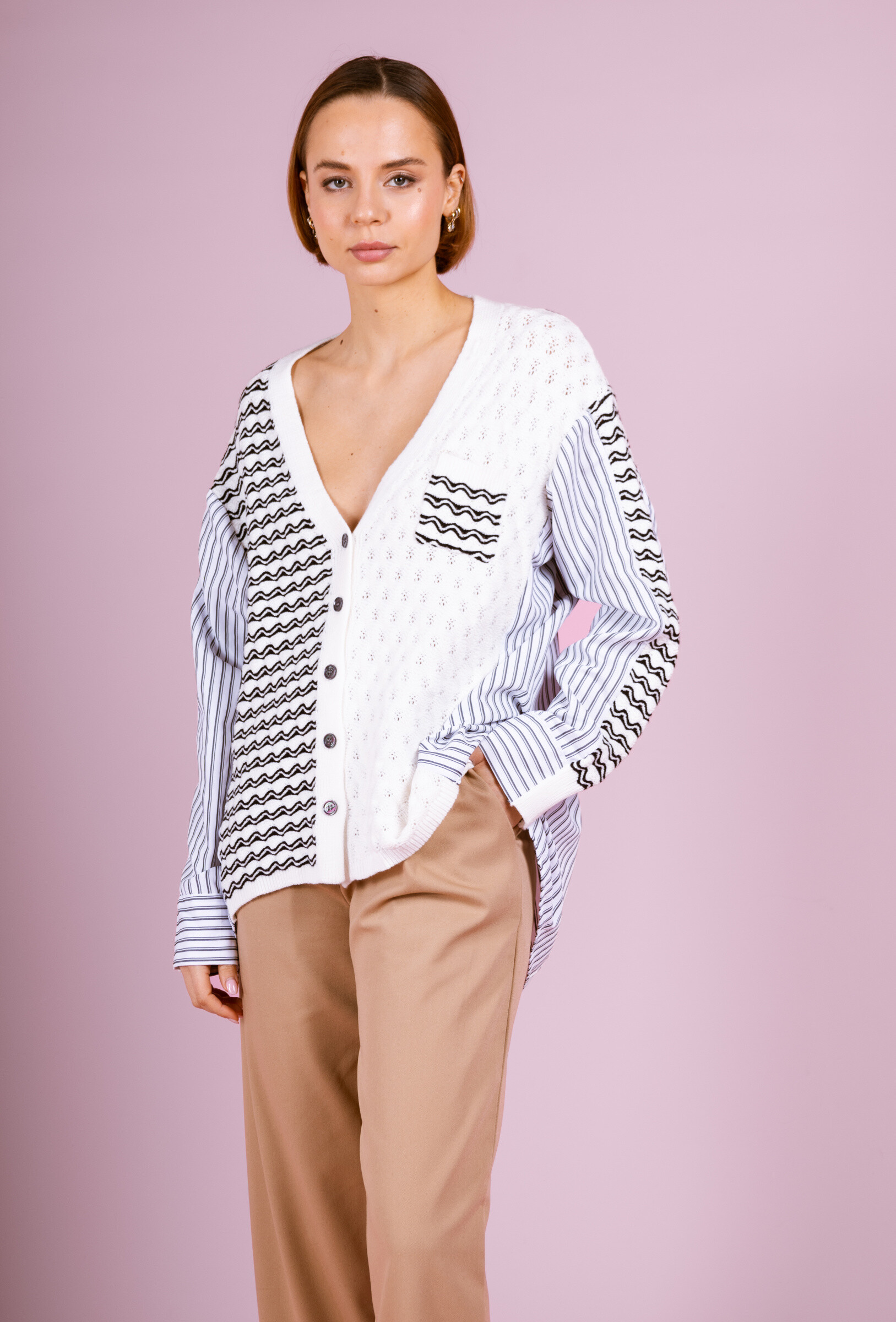 Wholesaler Cherry Paris - Dual-material knitted vest with LORENZO striped fabric