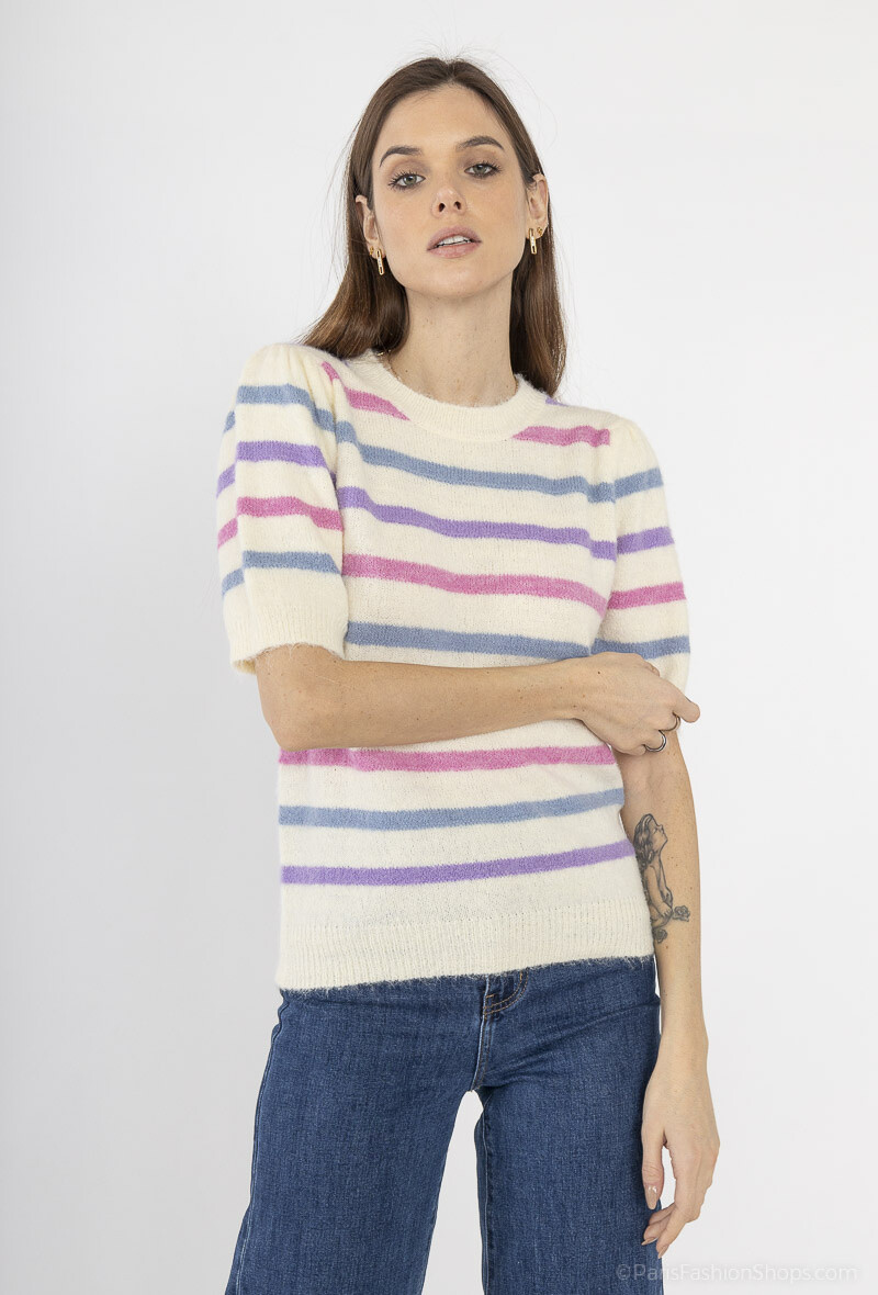 Wholesaler Cherry Paris - ROCCA stripe print short-sleeved sweater