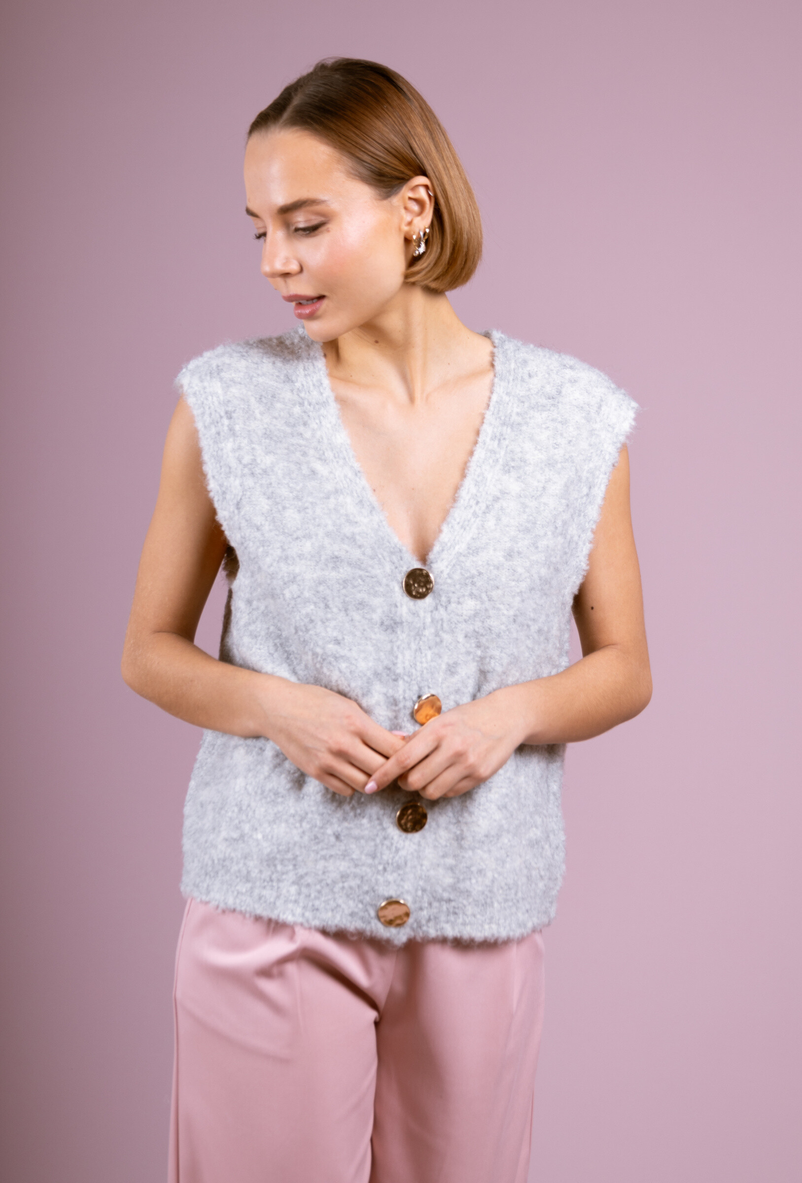 Wholesaler Cherry Paris - Sleeveless vest with large gold buttons OLEXA