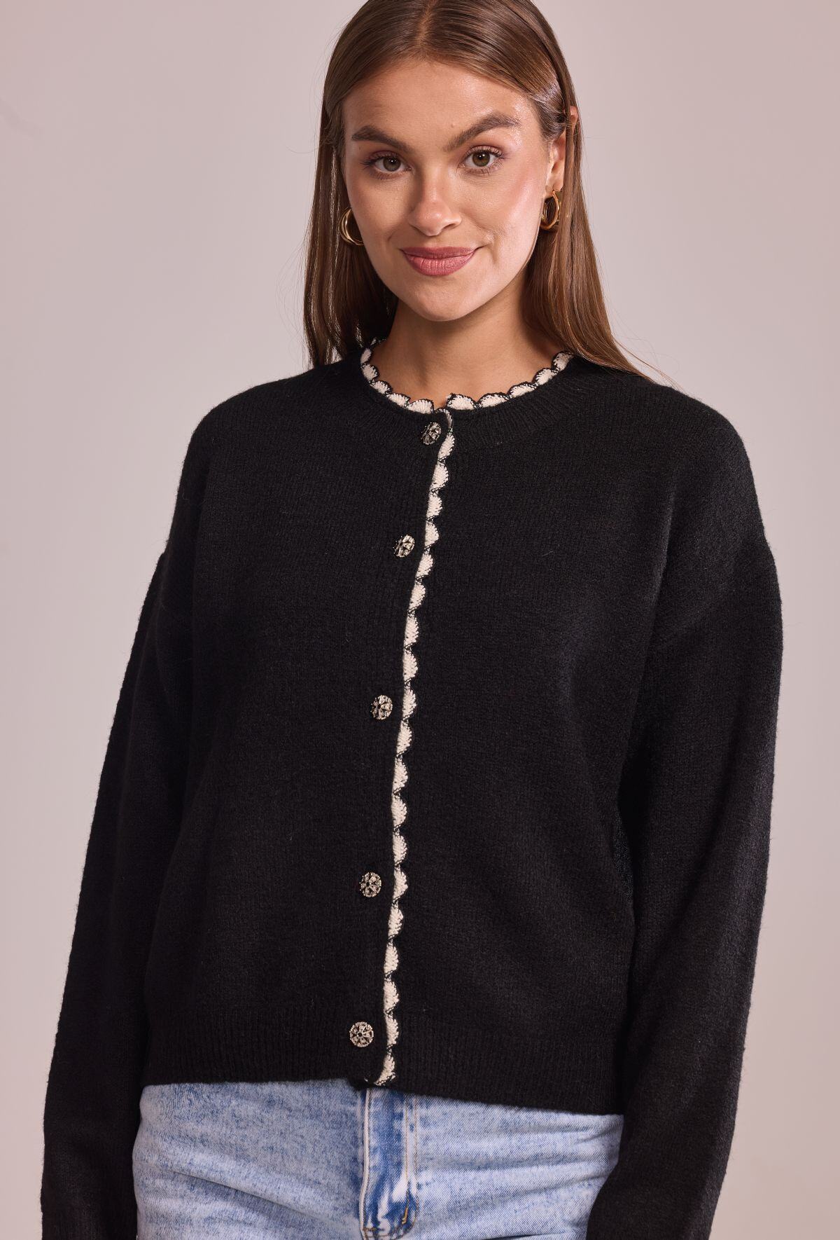 Wholesaler Cherry Paris - Solid knit cardigan with shiny buttons EDWIGE