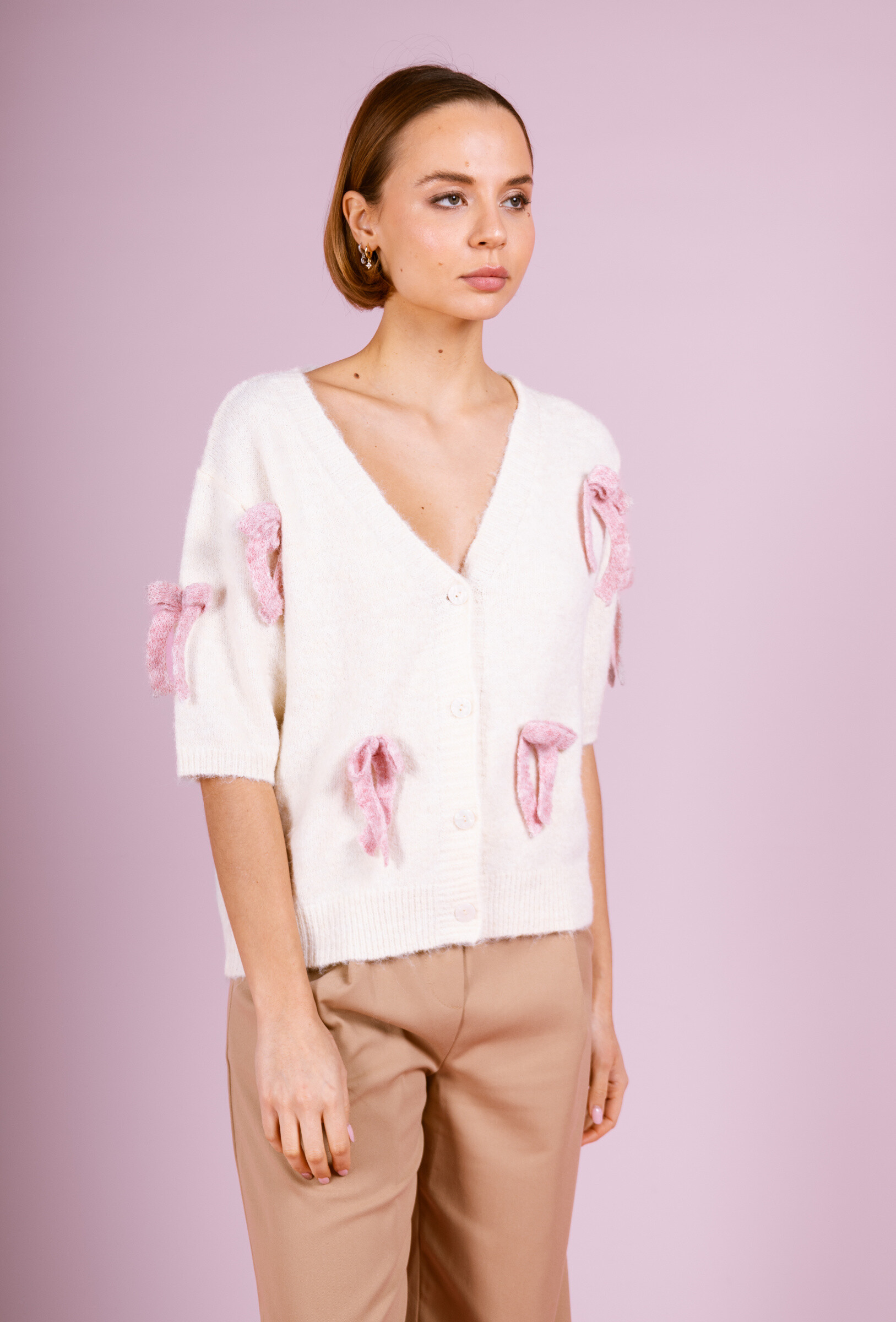 Wholesaler Cherry Paris - Short-sleeved cardigan with JULIET bows