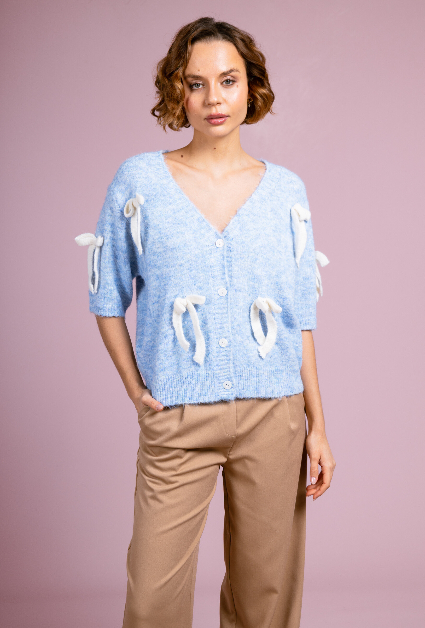 Grossiste Cherry Paris - Gilet manches courtes avec nœuds JULIET