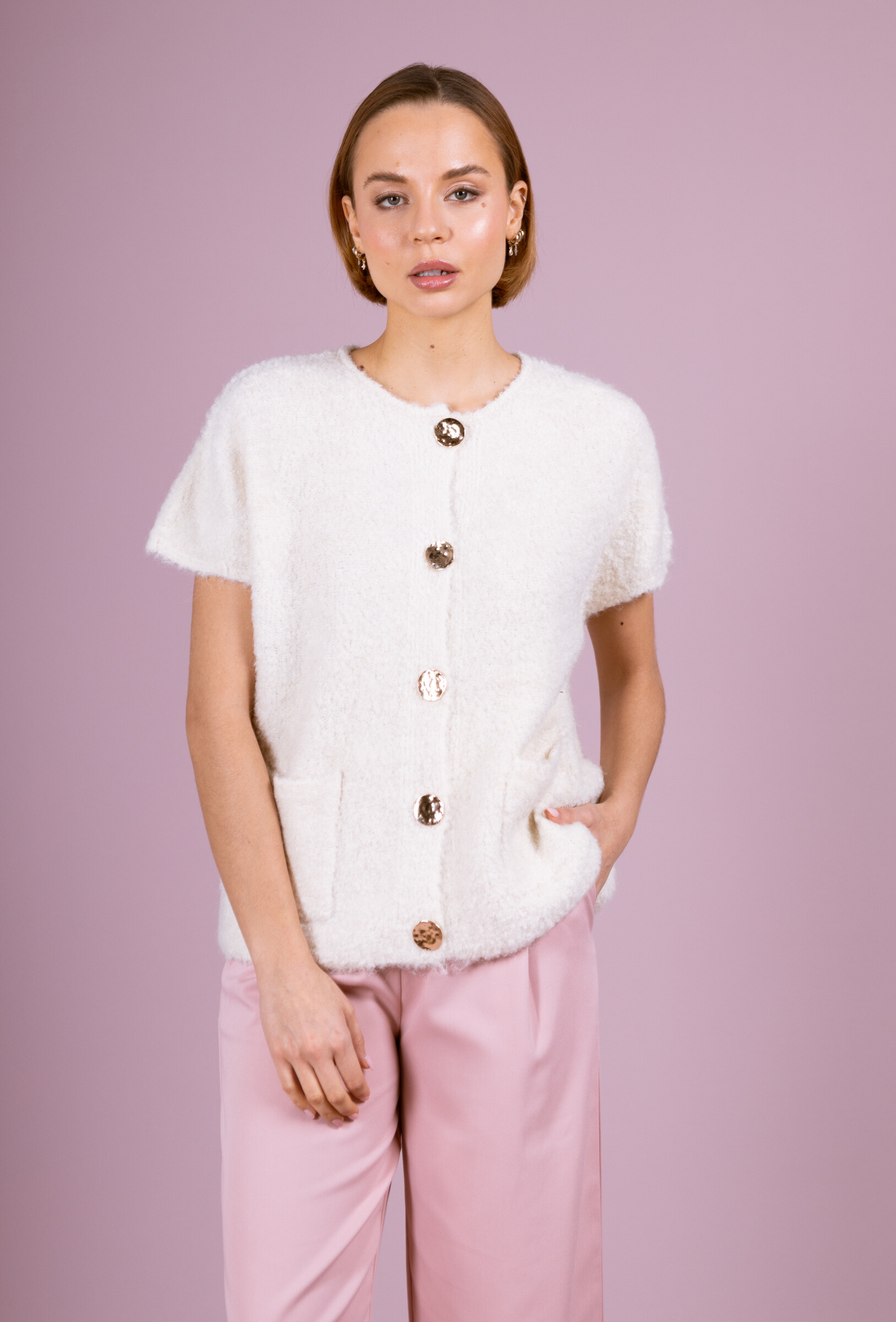 Wholesaler Cherry Paris - Sleeveless vest with large gold buttons and pockets SOUMAYA