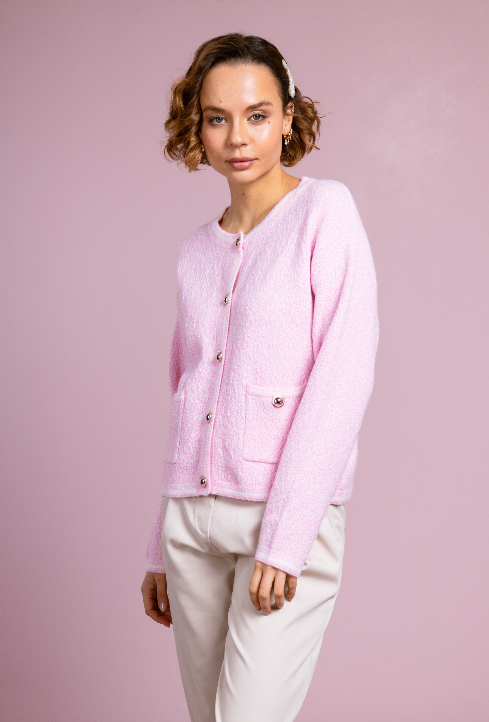 Grossiste Cherry Paris - Gilet en maille uni manches longues CELESTINE