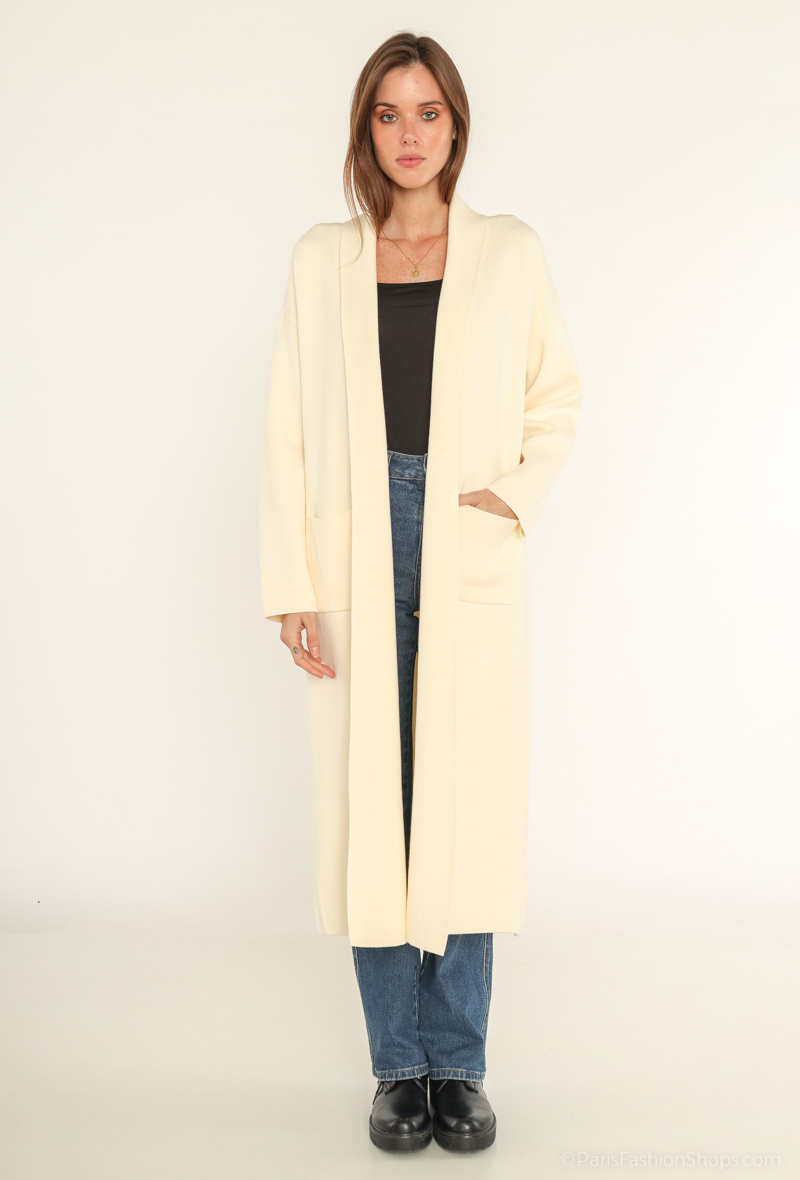 Grossiste Cherry Paris - Manteau en maille long uni KADIDJA