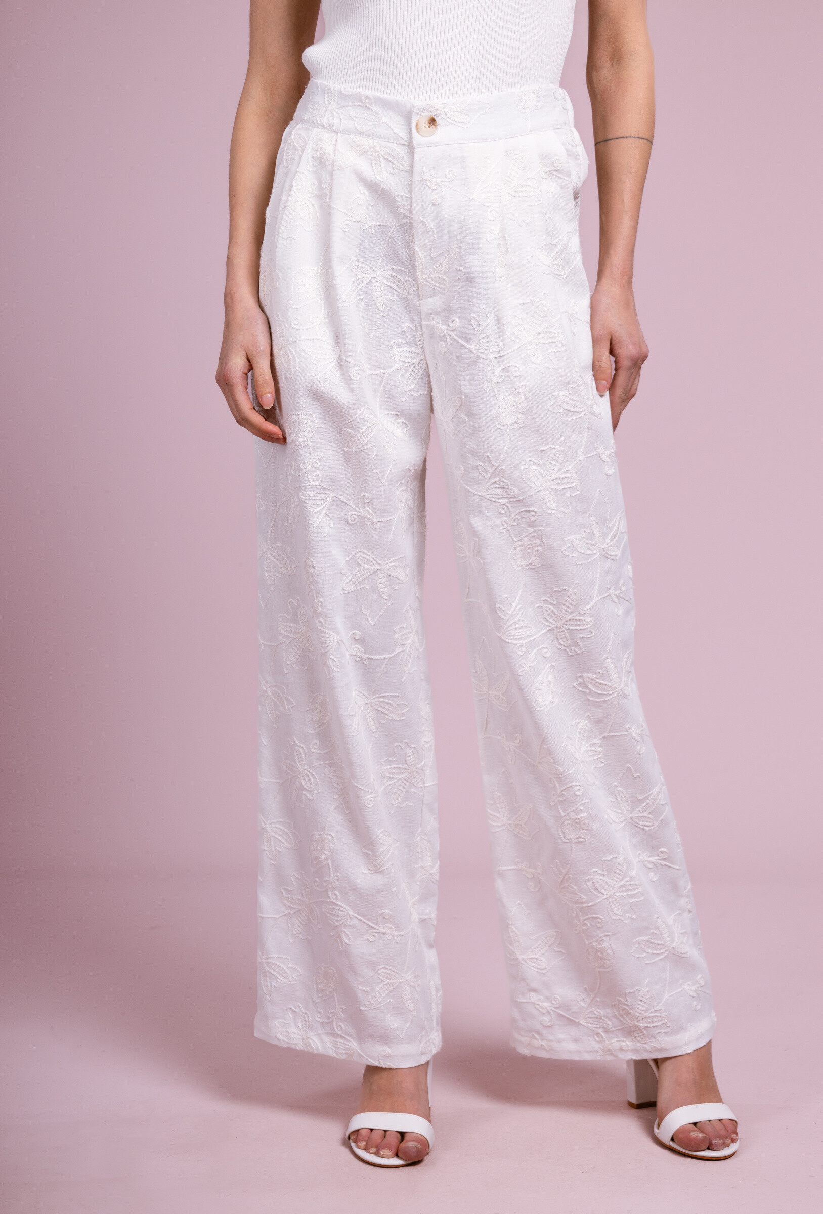 Grossiste Cherry Paris - Pantalon en viscose lin brodé POEHEI