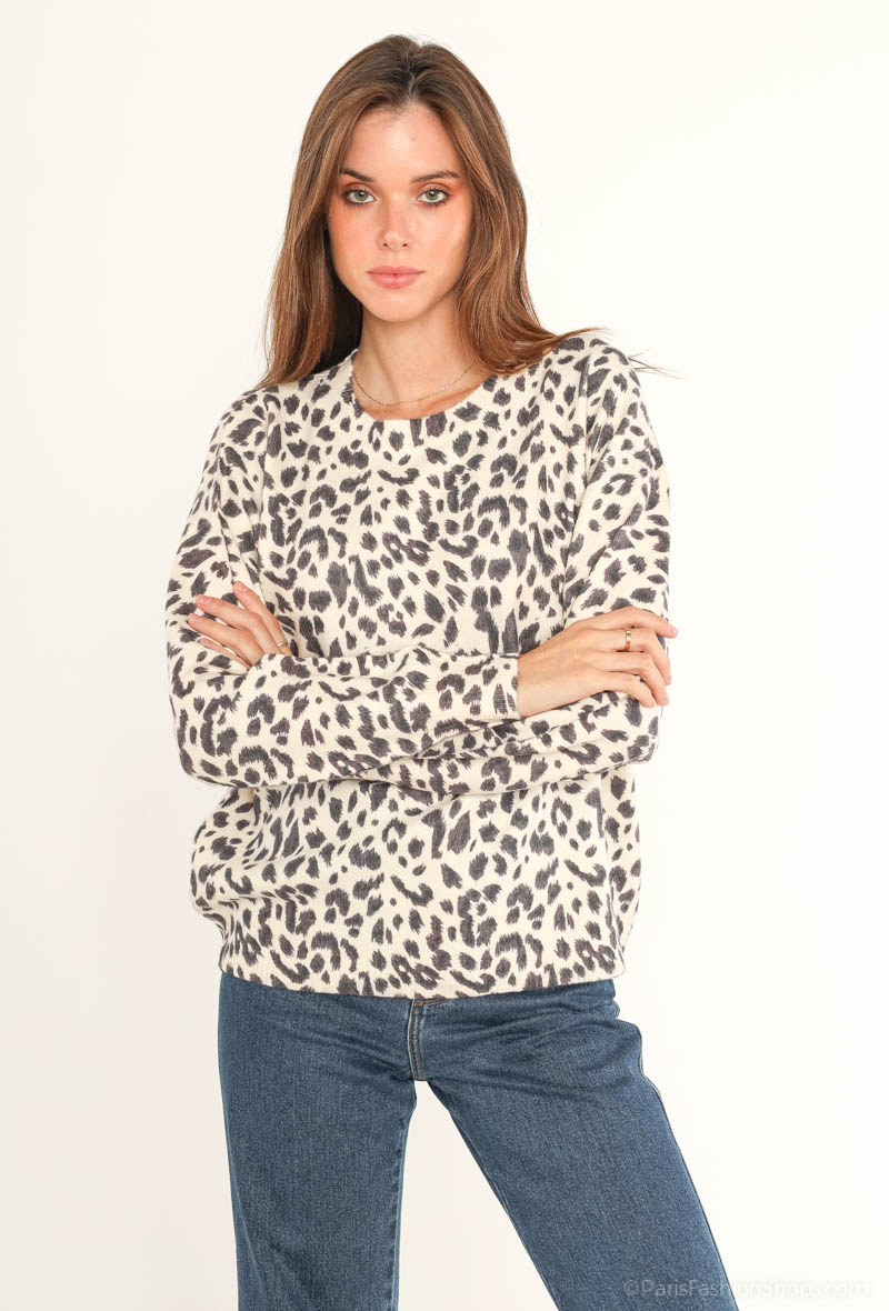 Großhändler Cherry Paris - Strickpullover mit Leopardenmuster und Rundhalsausschnitt ANNE