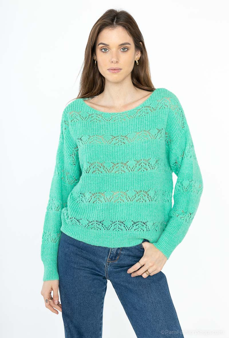Wholesaler Cherry Paris - Plain shiny boat neck sweater JULIANA