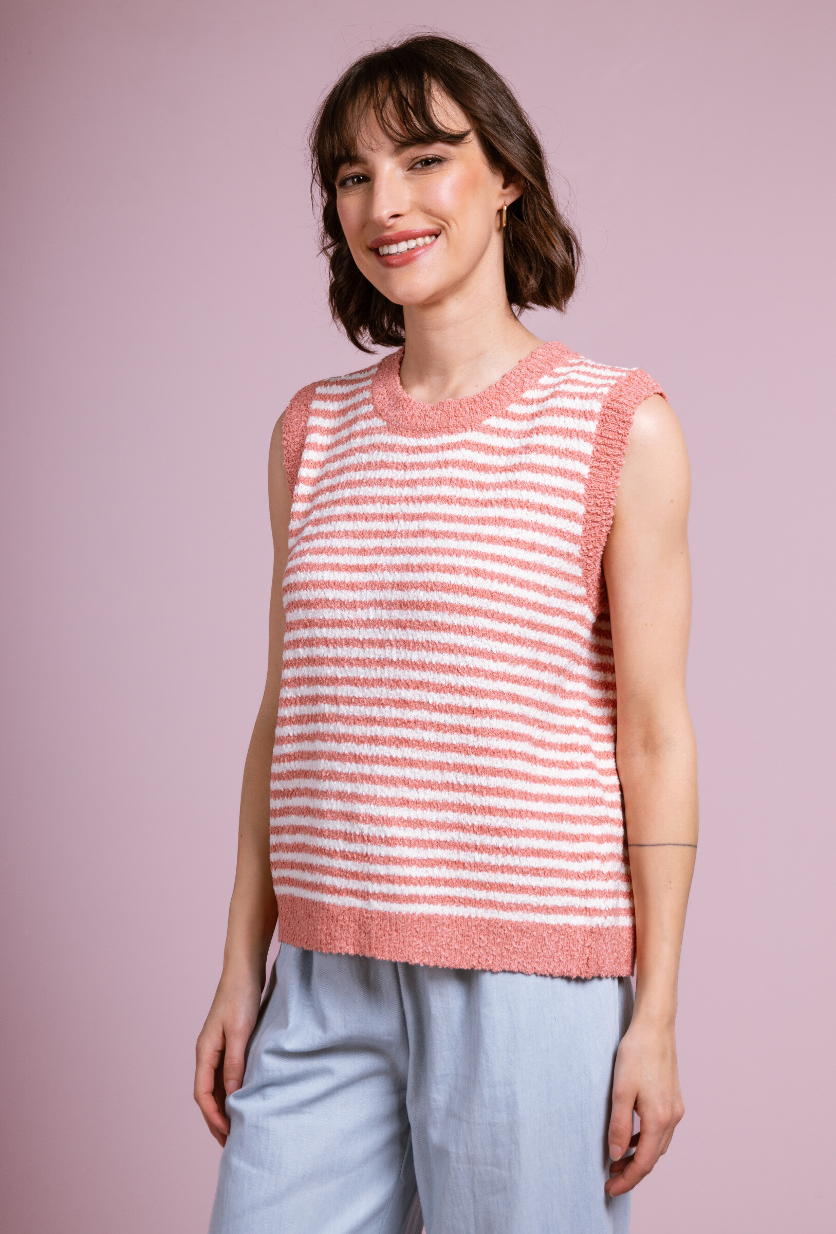 Wholesaler Cherry Paris - Striped sleeveless sweater open in the back GINA