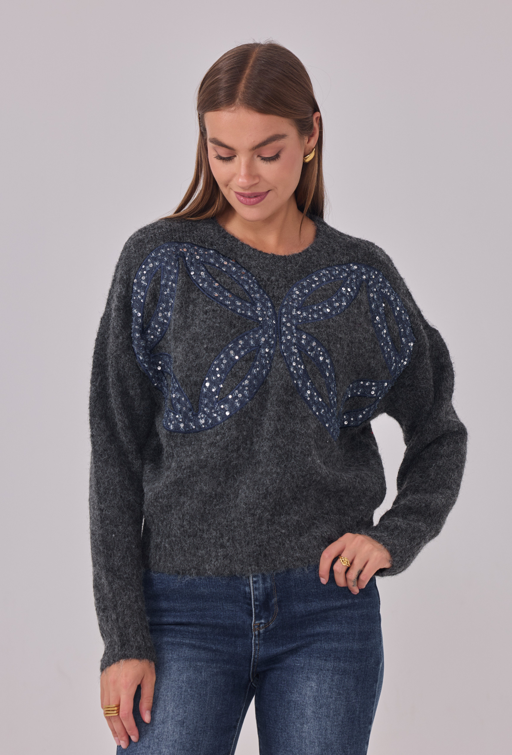Wholesaler Cherry Paris - Sweater with ELECTRA denim logo and sequins