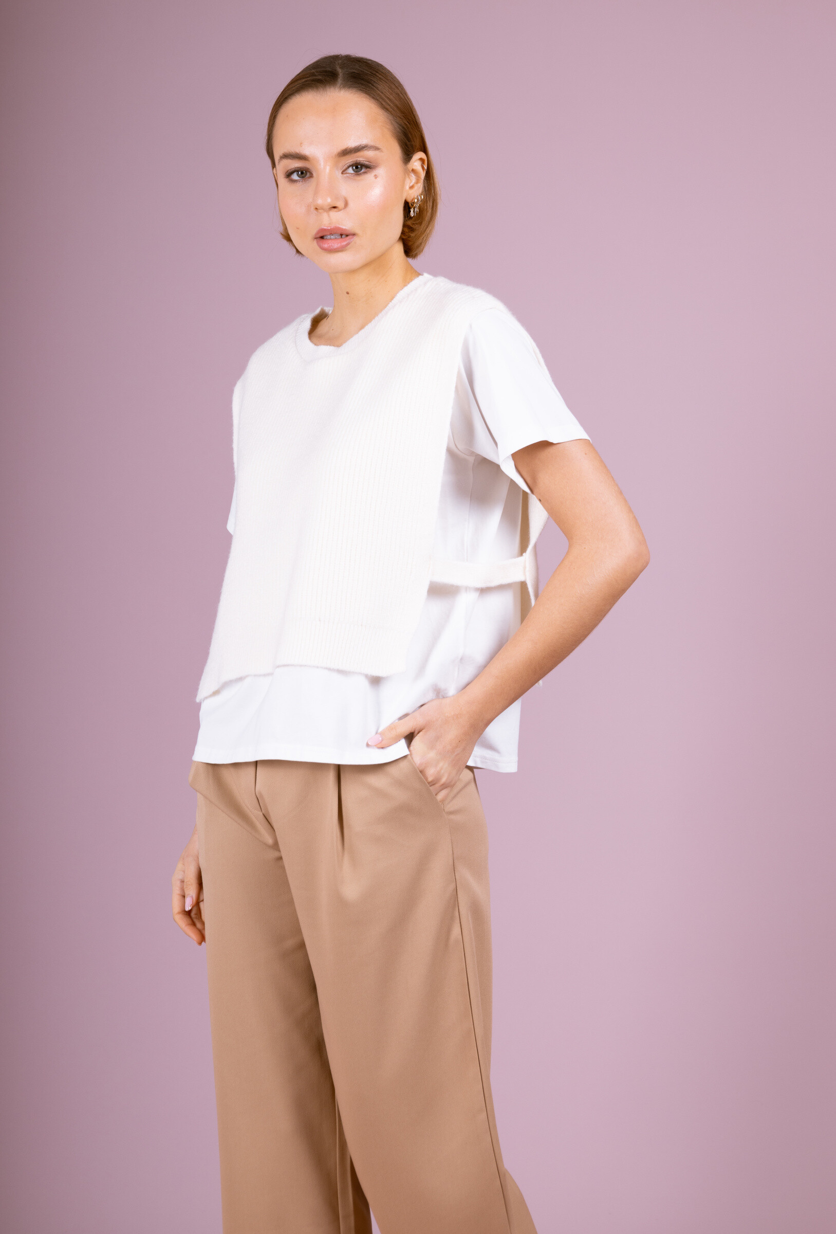 Wholesaler Cherry Paris - ALIX short-sleeved plain knit bi-material sweater
