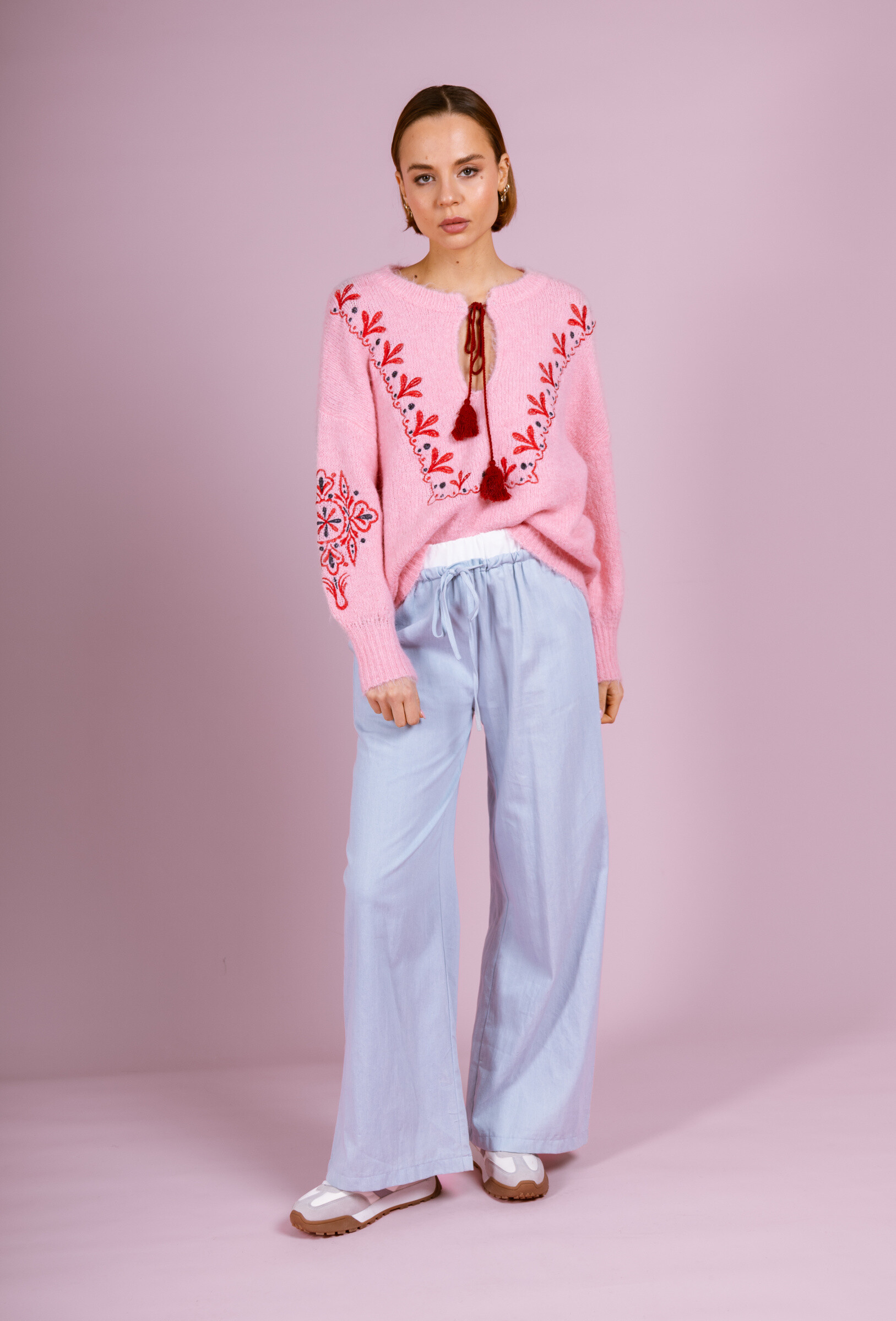 Wholesaler Cherry Paris - Long-sleeved sweater with collar and sleeve embroidery HINA