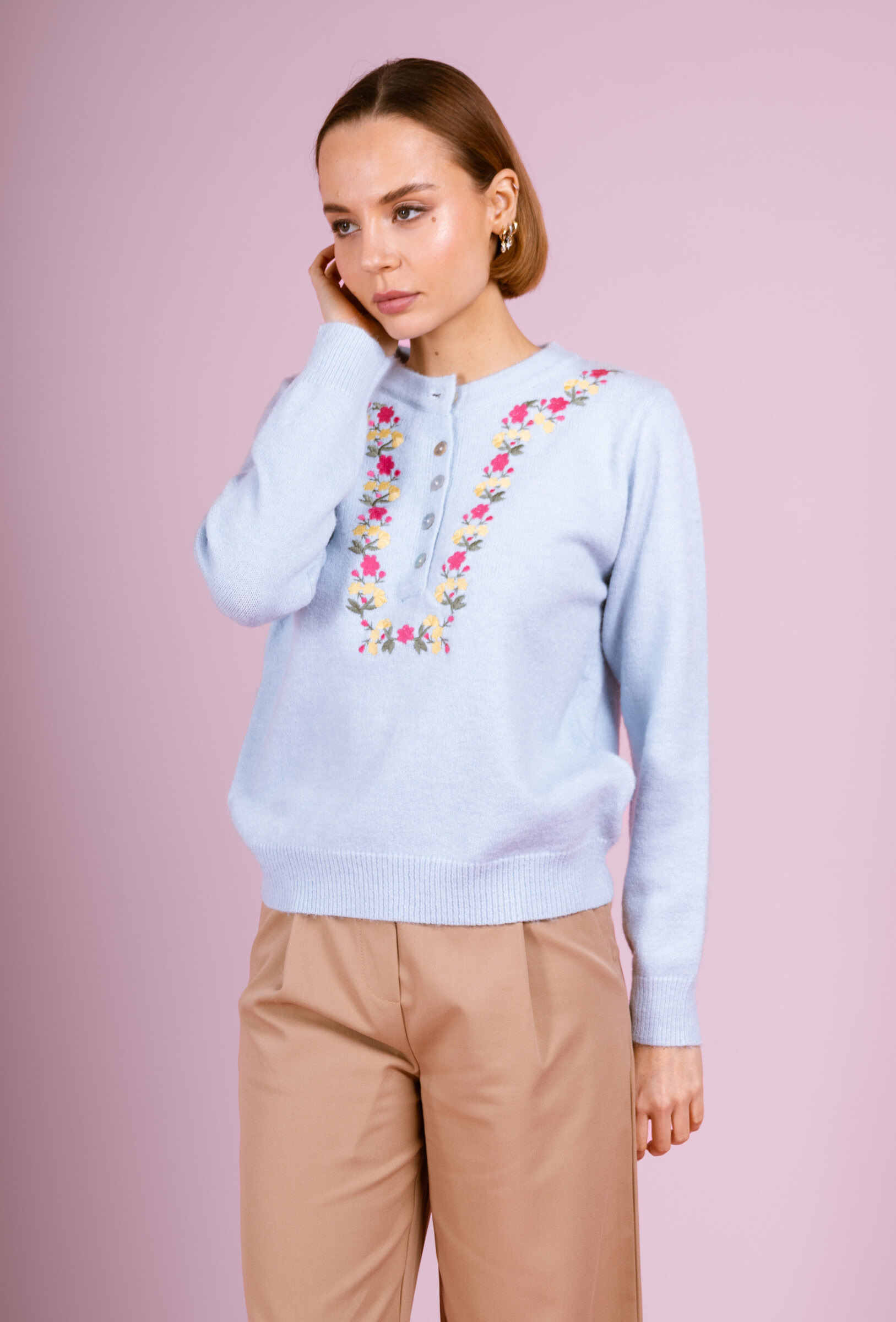 Wholesaler Cherry Paris - Long-sleeved sweater with embroidery at the ELIANORE collar