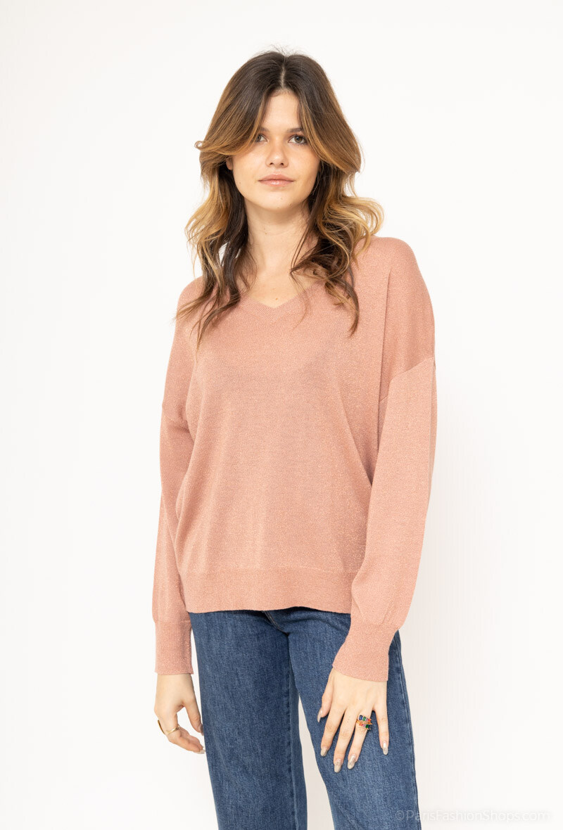 Wholesaler Cherry Paris - Shiny V-neck sweater FABIENNE