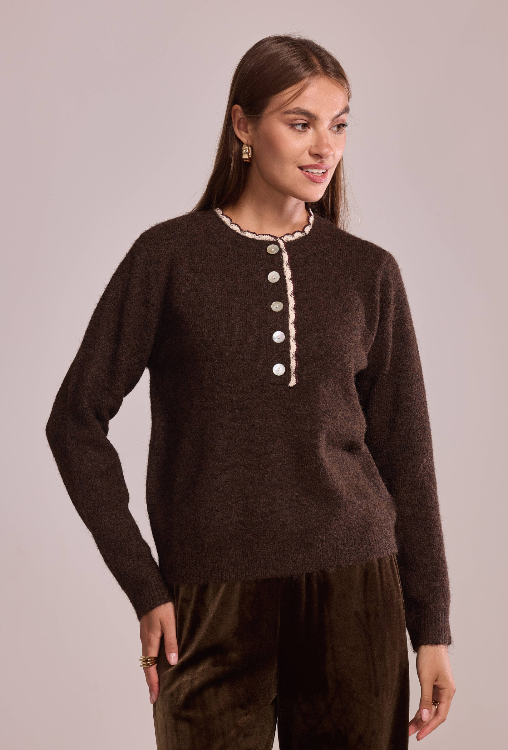 Wholesaler Cherry Paris - Solid knit sweater with shiny buttons ALBERTE