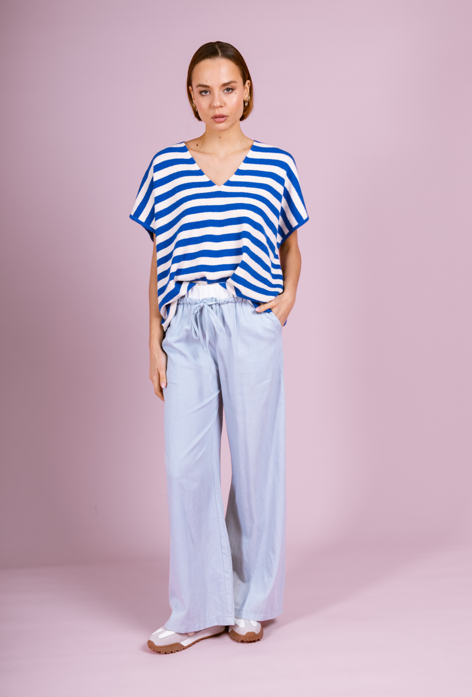 Wholesaler Cherry Paris - EURIDICE striped short-sleeved V-neck sweater