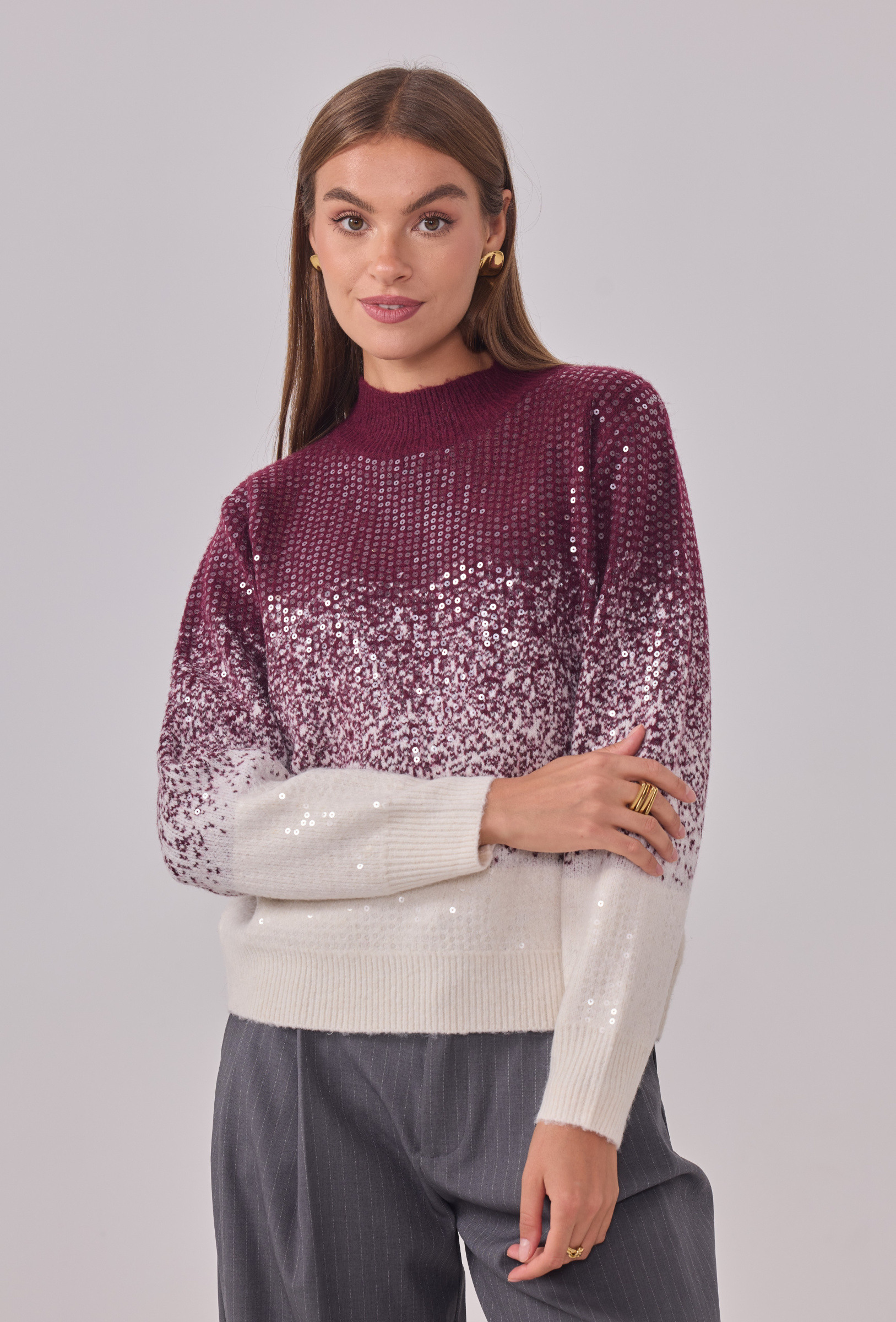 Wholesaler Cherry Paris - DONA Gradient Turtleneck Sweater with Sequins