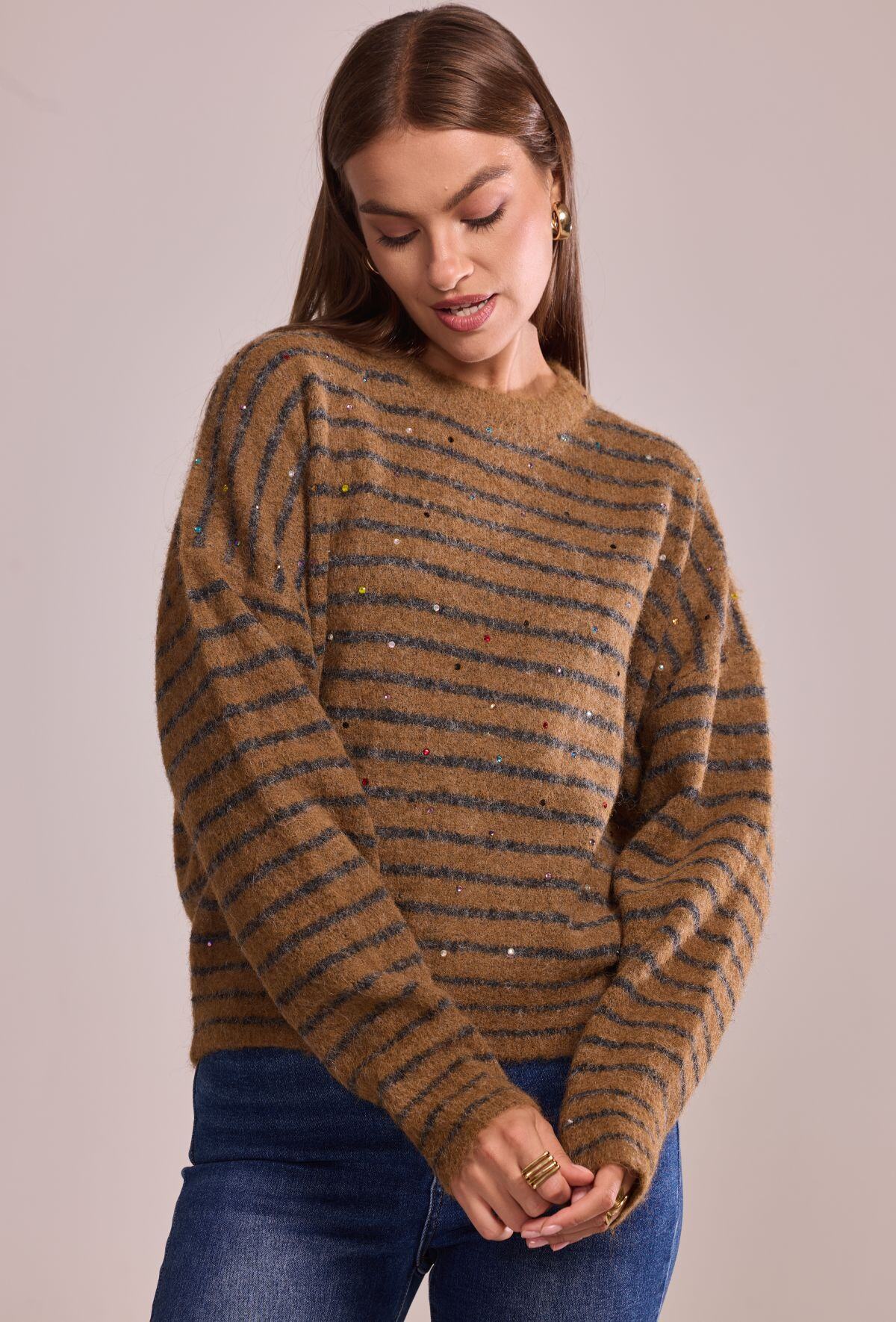 Wholesaler Cherry Paris - Fluffy striped sweater with sequins CHARLETTE