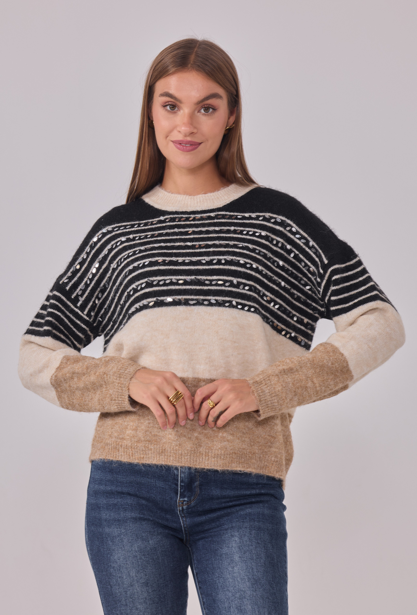 Wholesaler Cherry Paris - Tricolor sweater with sequins INGE