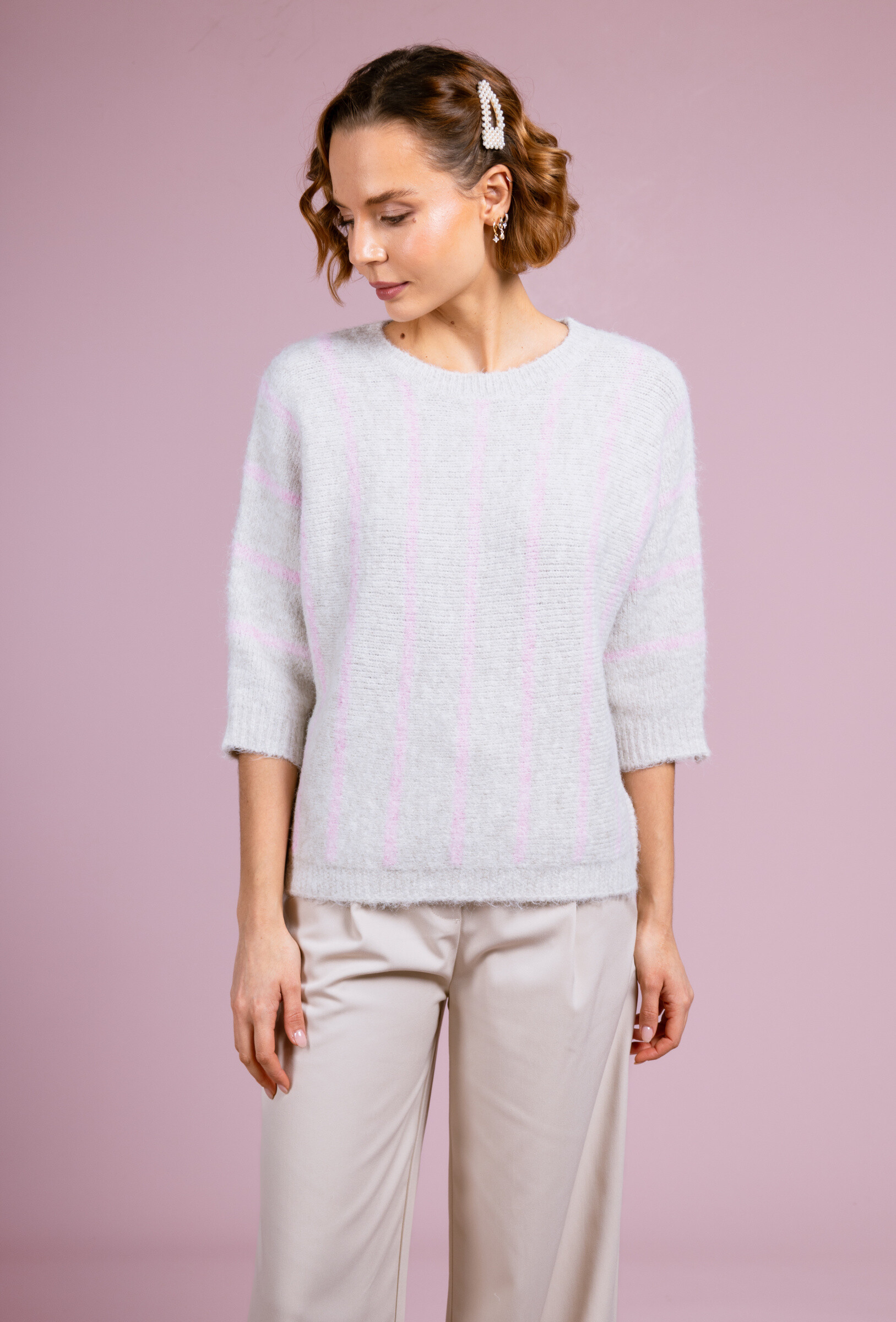 Grossiste Cherry Paris - Pull manches 3/4 avec maille rayée NURIA