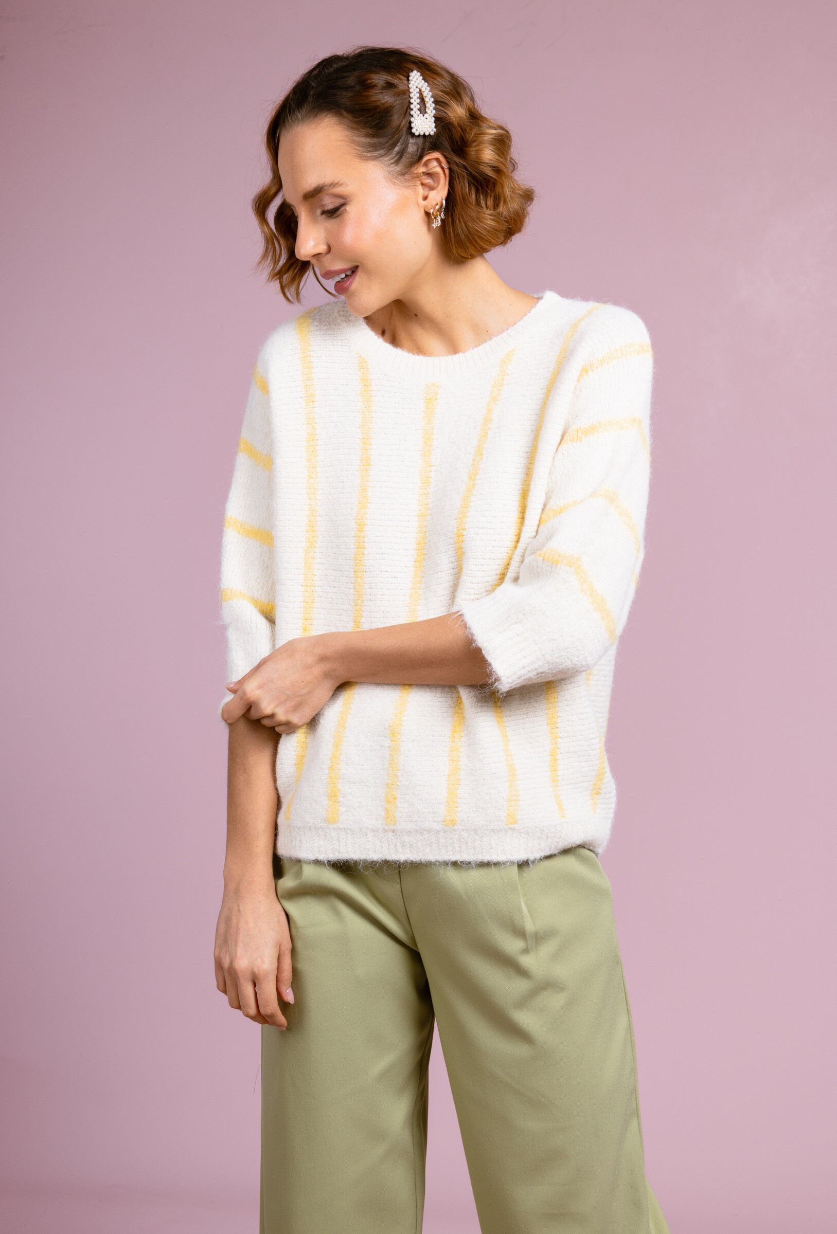 Wholesaler Cherry Paris - 3/4 sleeve sweater with Nuria striped mesh