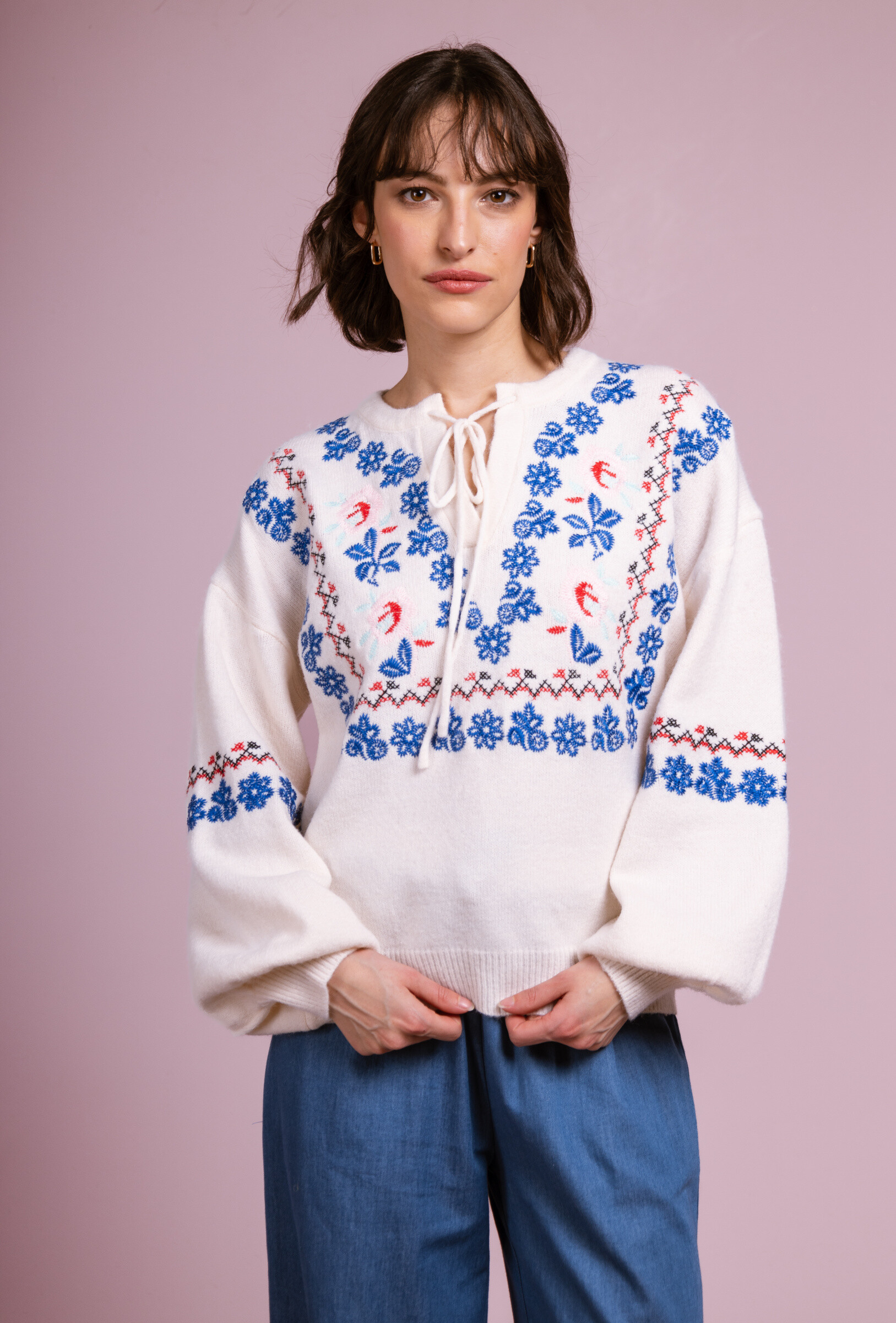 Wholesaler Cherry Paris - Long-sleeved sweater with borders SIDOINE