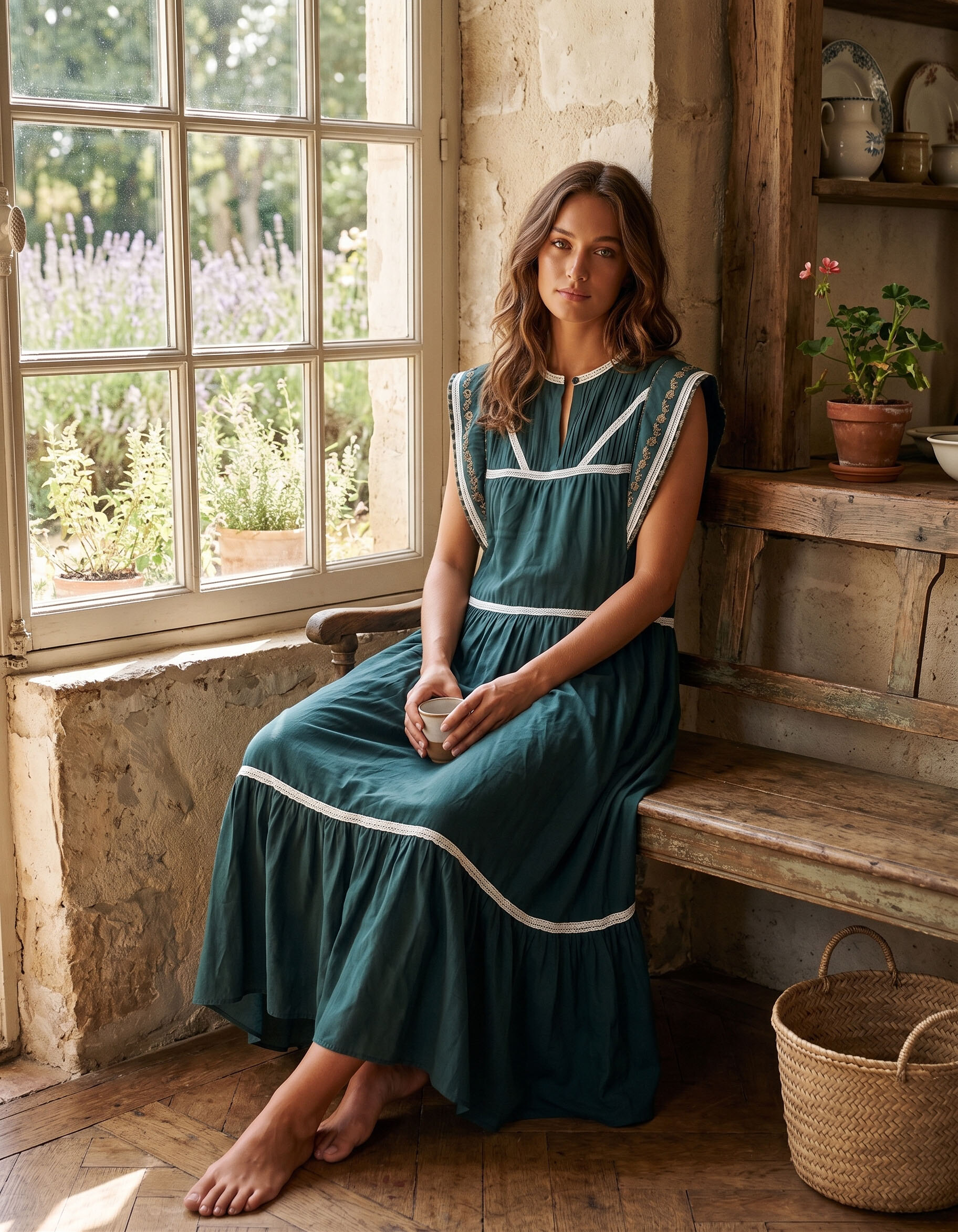 Wholesaler Cherry Paris - CAIRA long dress in plain embroidered cotton and lace