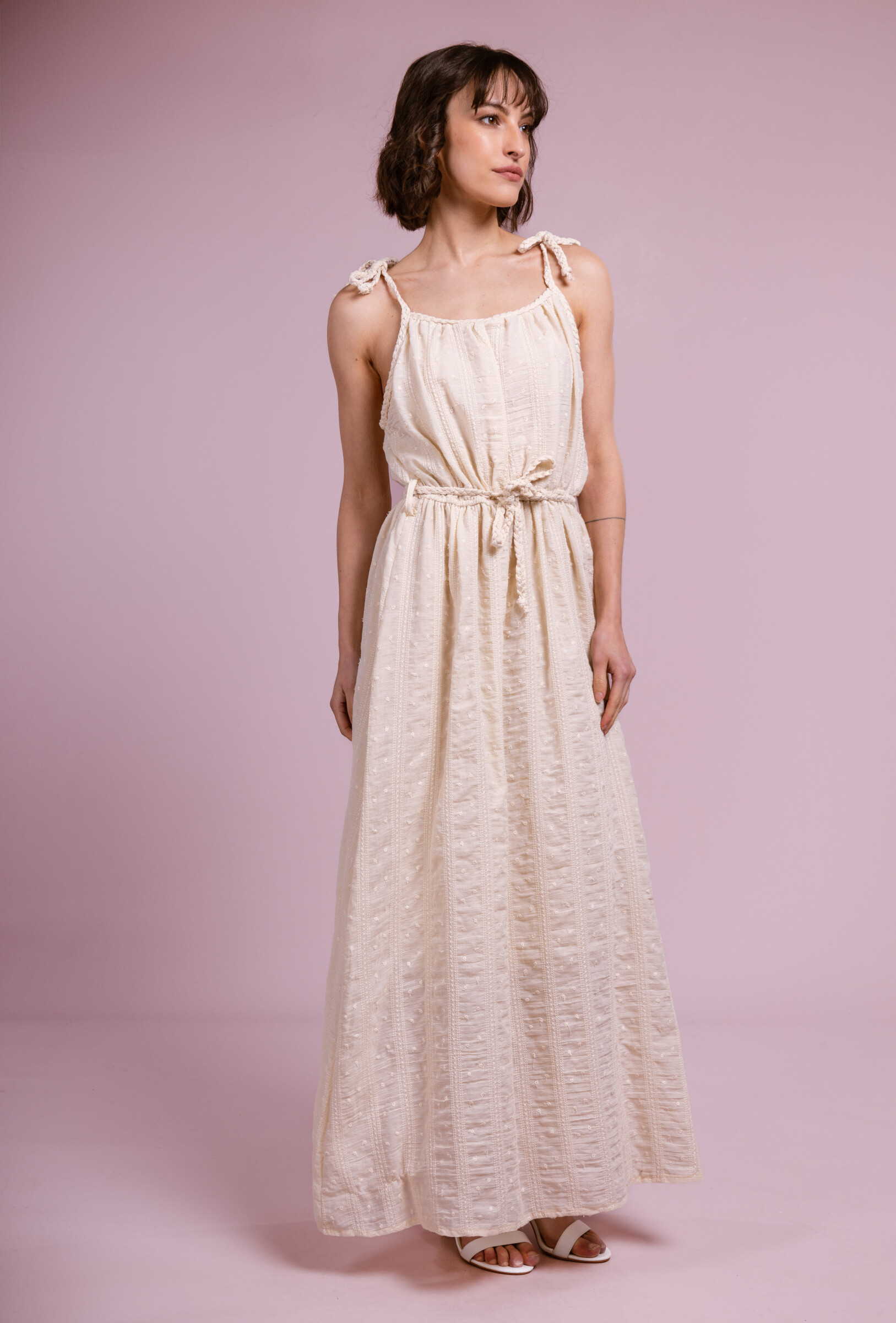 Grossiste Cherry Paris - Robe longue bretelle en coton brodé LYA