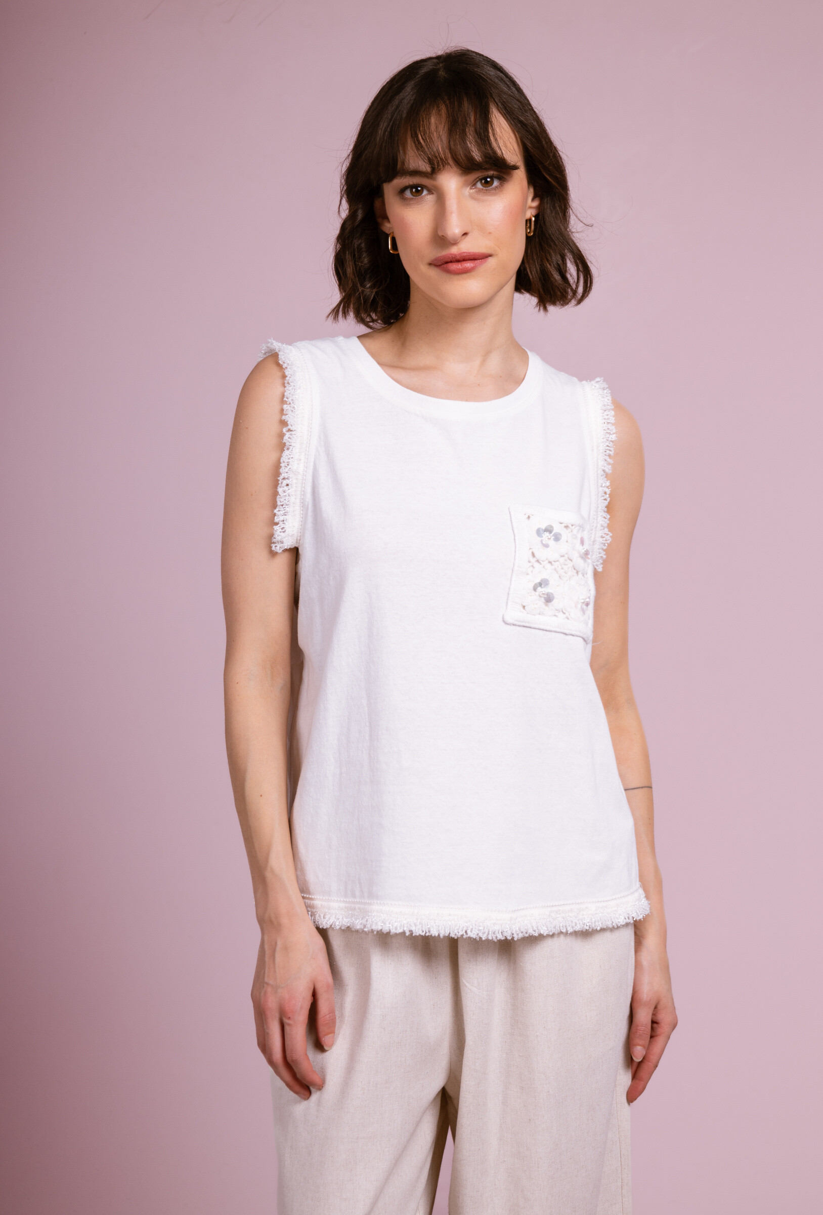 Wholesaler Cherry Paris - Cotton tank top with shiny embroidery pocket Ivonig