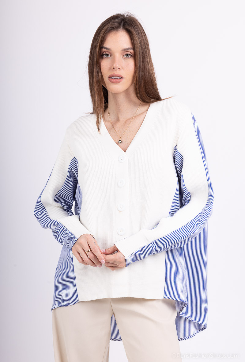Wholesaler Cherry Paris - LAURENCE two-material plain knit cardigan