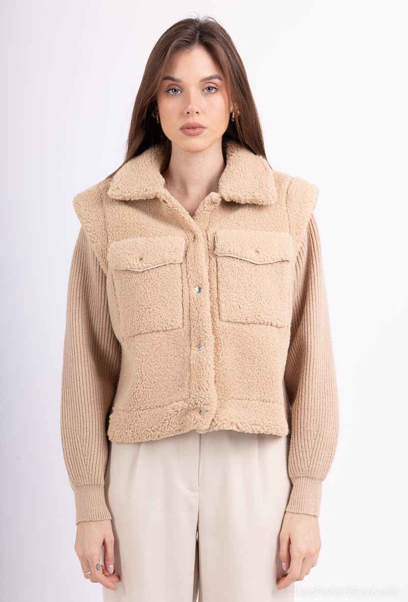 Wholesaler Cherry Paris - Knitted jacket with faux fur plain OLWENN