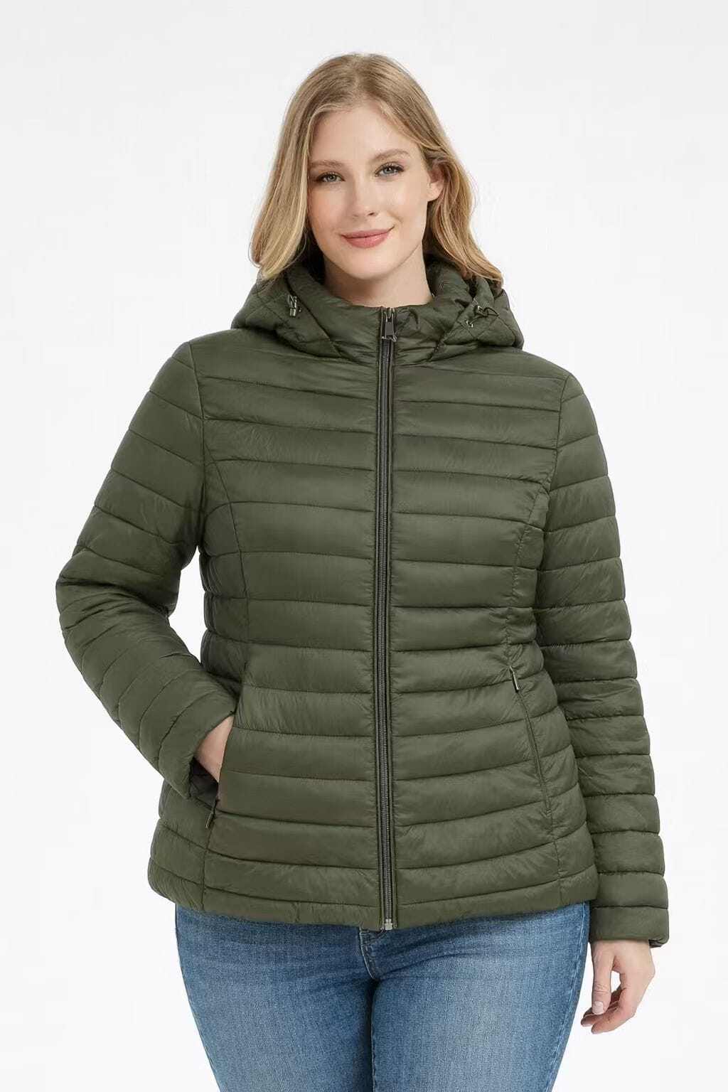Mayorista CHEVERY - Chaqueta acolchada ligera con capucha desmontable para mujer TALLA GRANDE
