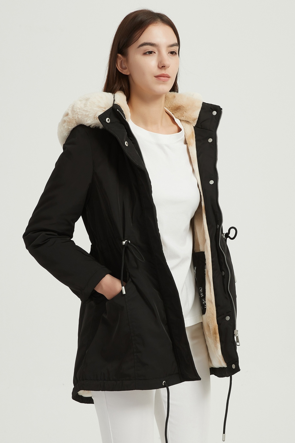 Mayorista CHEVERY - Parka corta forrada con efecto de piel y capucha