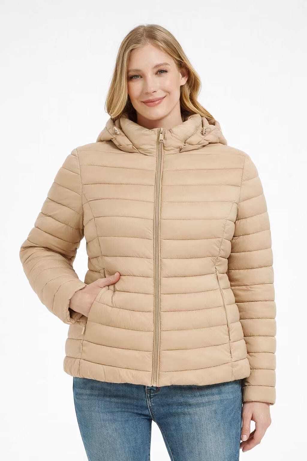 Mayorista CHEVERY - Chaqueta acolchada ligera con capucha desmontable para mujer TALLA GRANDE