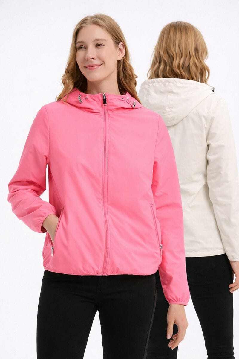 Mayorista CHEVERY - Chaqueta reversible para mujer fucsia y crudo con capucha