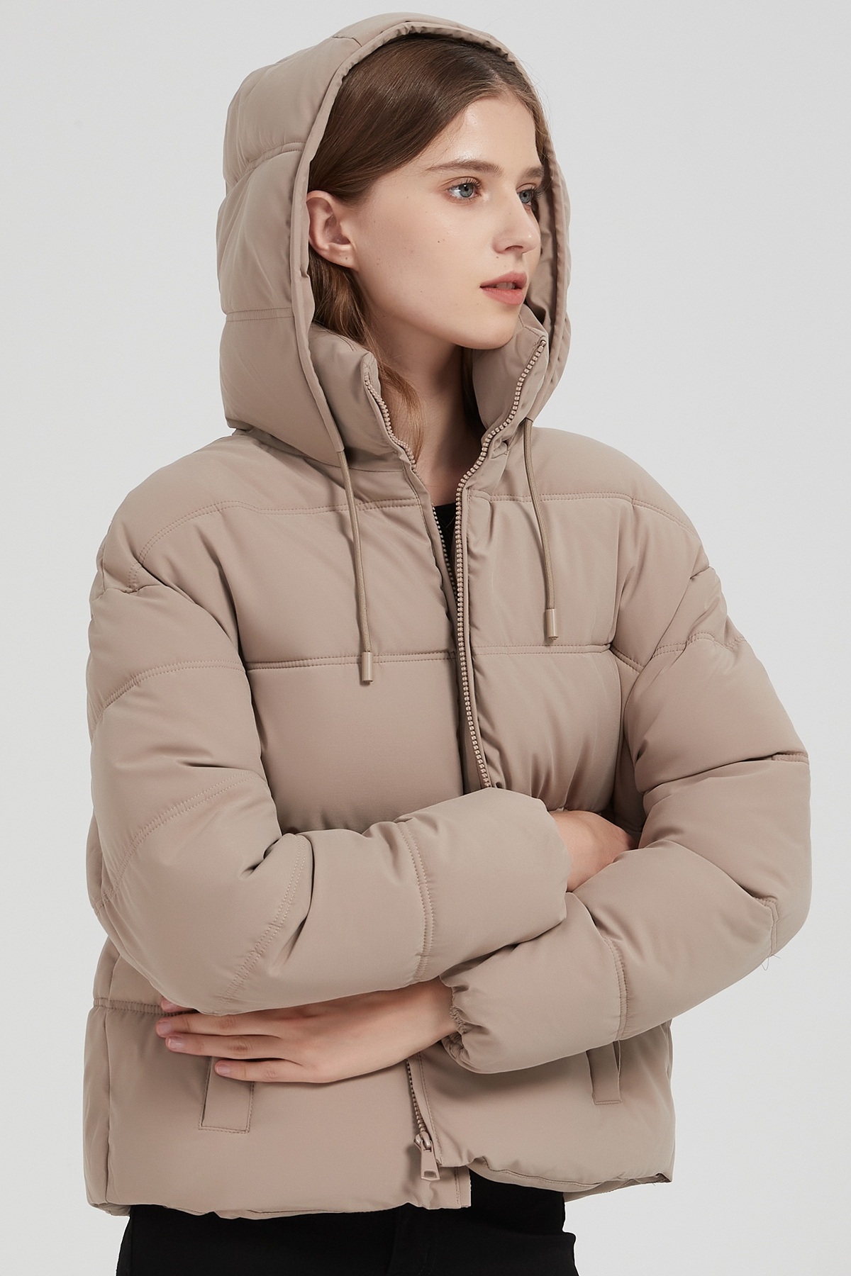 Mayorista CHEVERY - Chaqueta acolchada corta para mujer con capucha extragrande