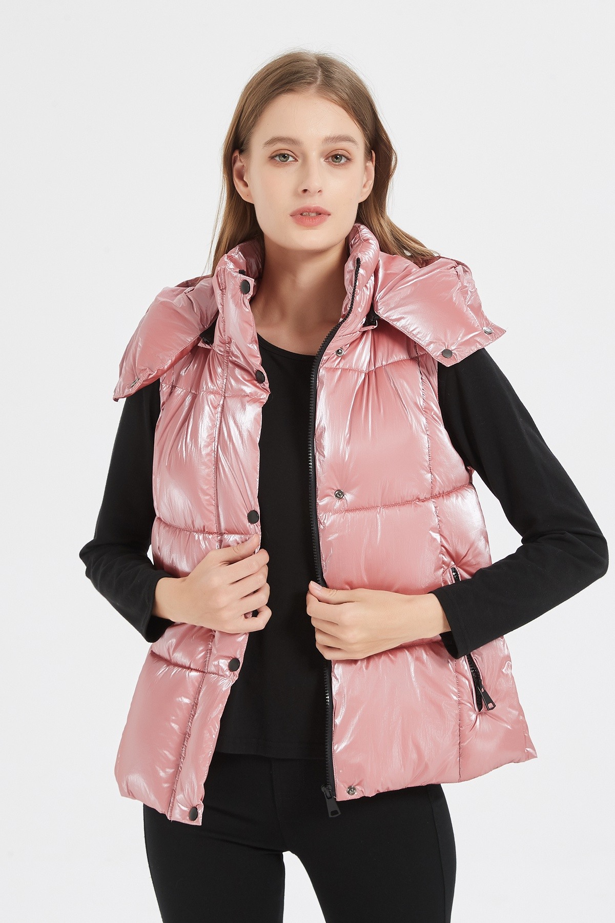 Wholesaler CHEVERY - Shiny sleeveless puffer jacket with detachable hood