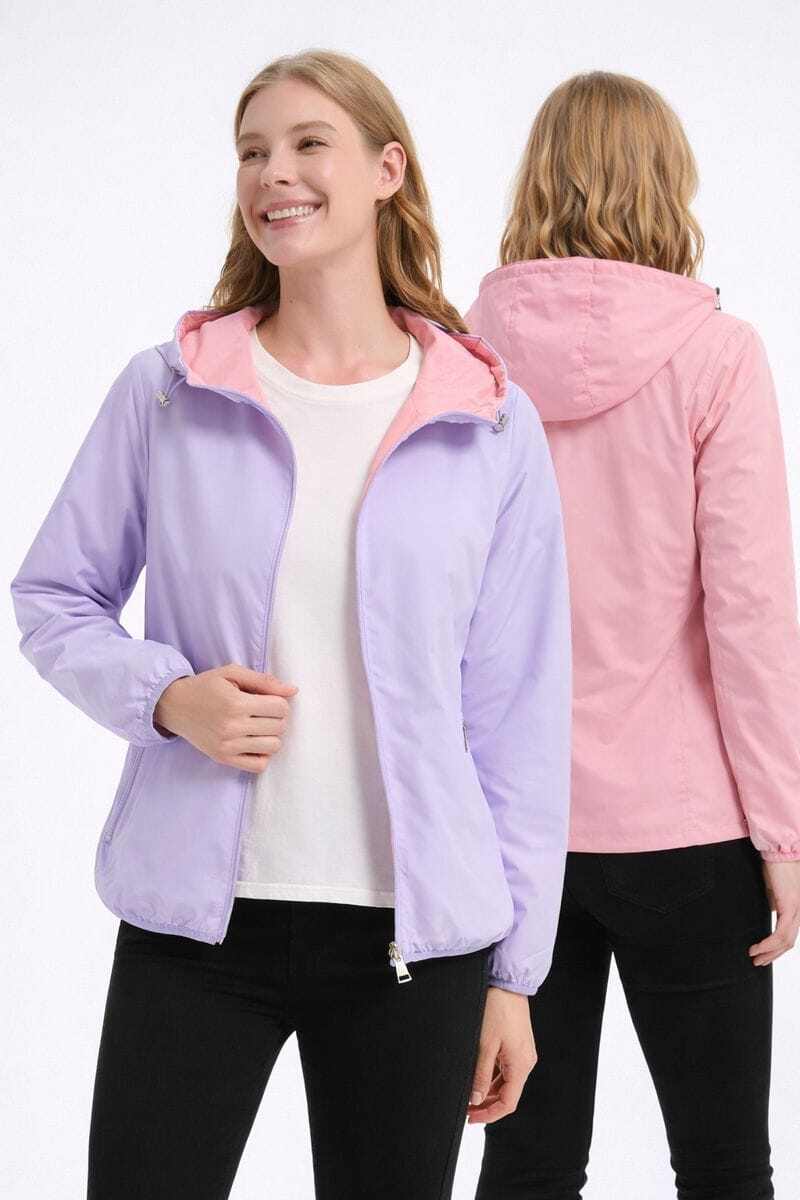 Mayorista CHEVERY - Chaqueta reversible de mujer lila y fucsia con capucha