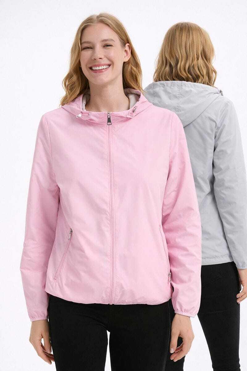 Mayorista CHEVERY - Chaqueta reversible para mujer en rosa y gris con capucha