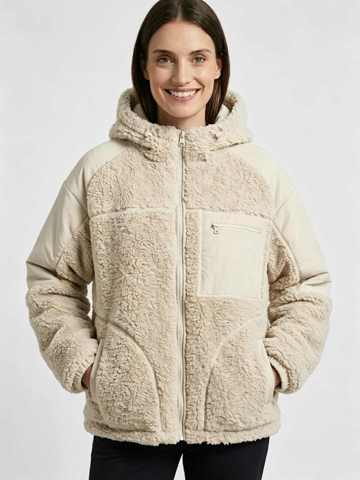 Grossista CHEVERY - Giacca sherpa bicolore con cappuccio