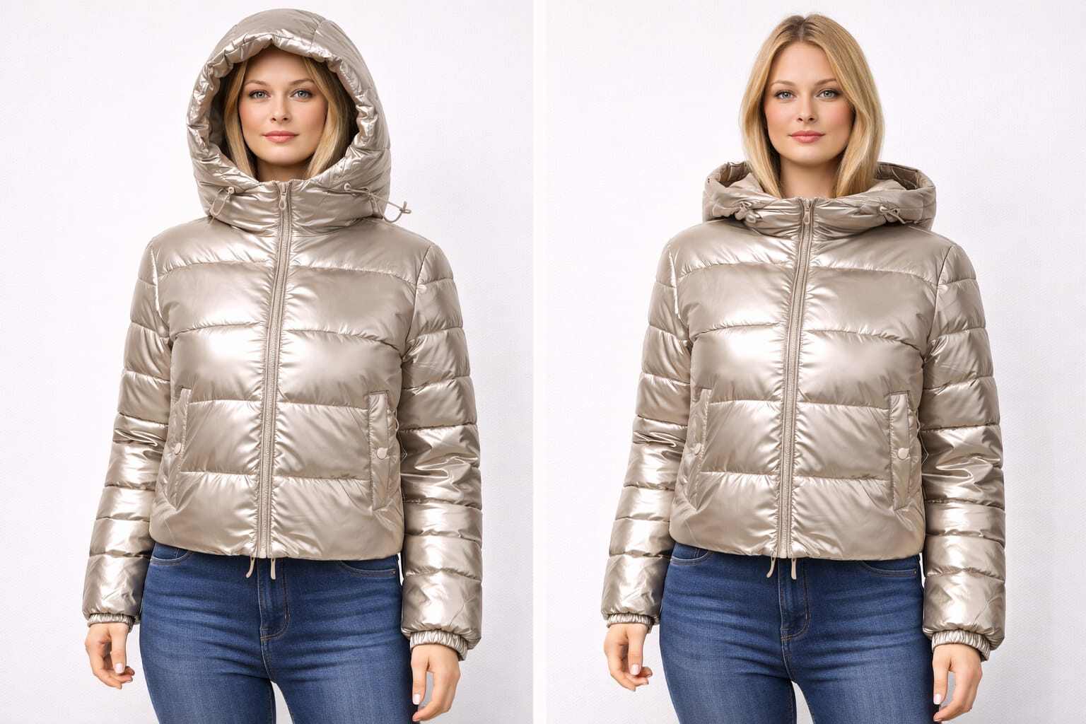 Wholesaler CHEVERY - Shiny short puffer jacket with adjustable hood MAYA
