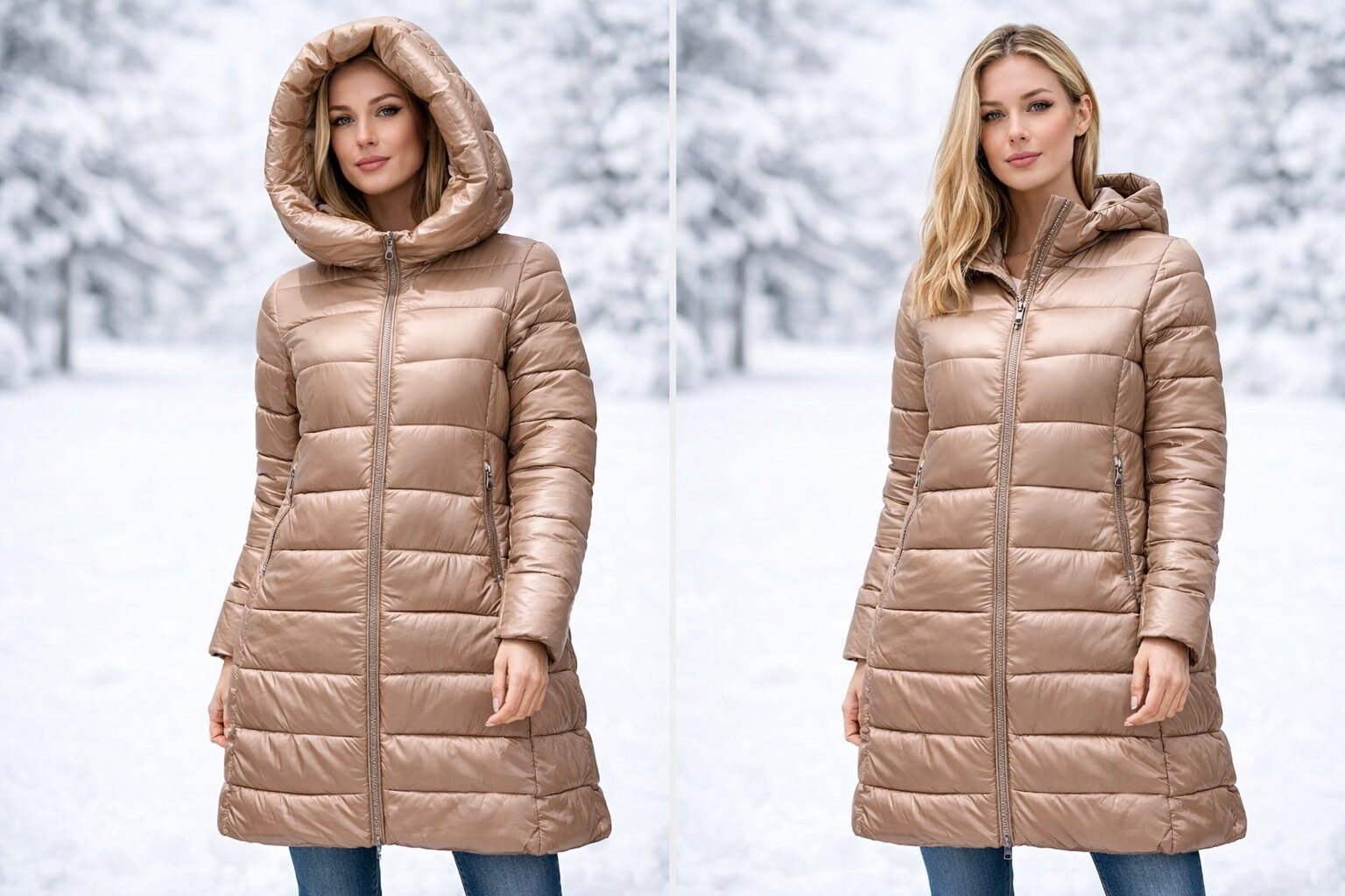 Wholesaler CHEVERY - Women's long shiny quilted hooded puffer coat